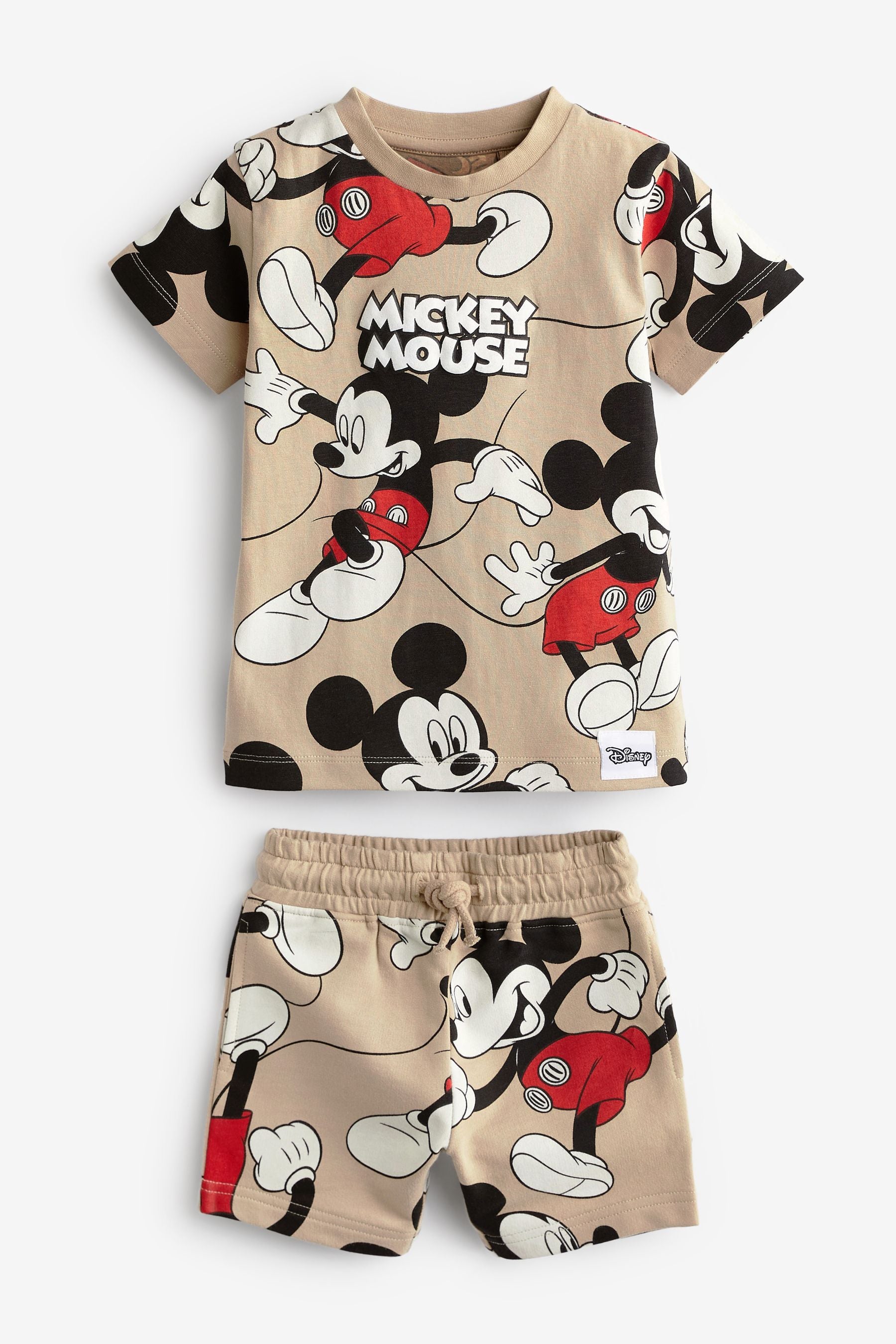 Neutral Tan Mickey Mouse 100% Cotton All Over Printed T-Shirt and Shorts License Set (3mths-8yrs)