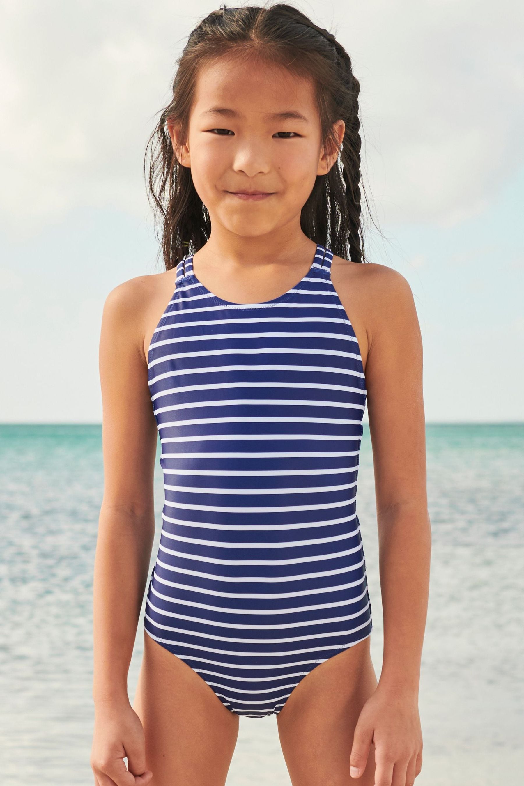 Navy Blue/White Stripe Swimsuit (3-16yrs)