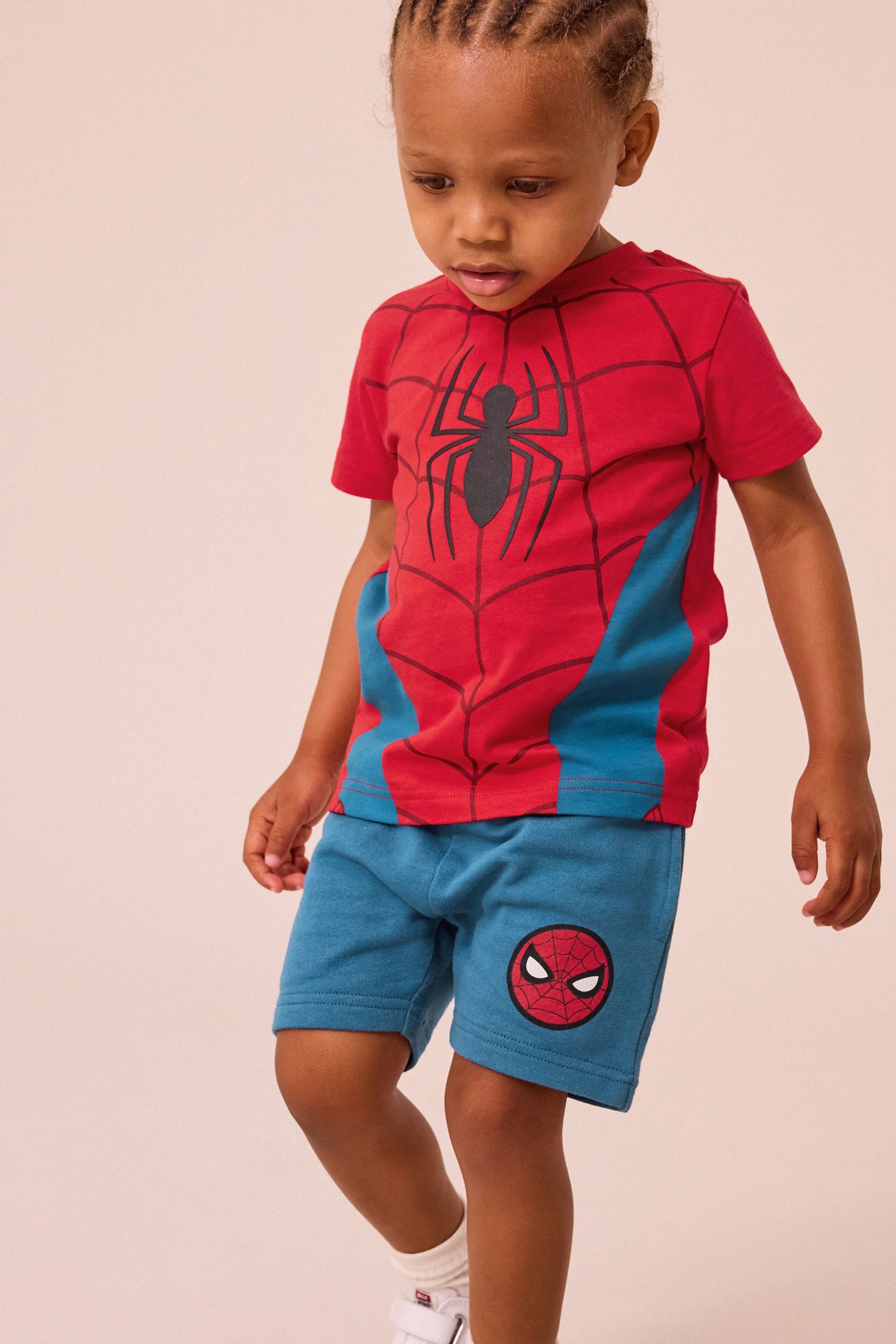 Red/Blue Spider-Man License 100% Cotton T-Shirt And Shorts Set (3mths-8yrs)