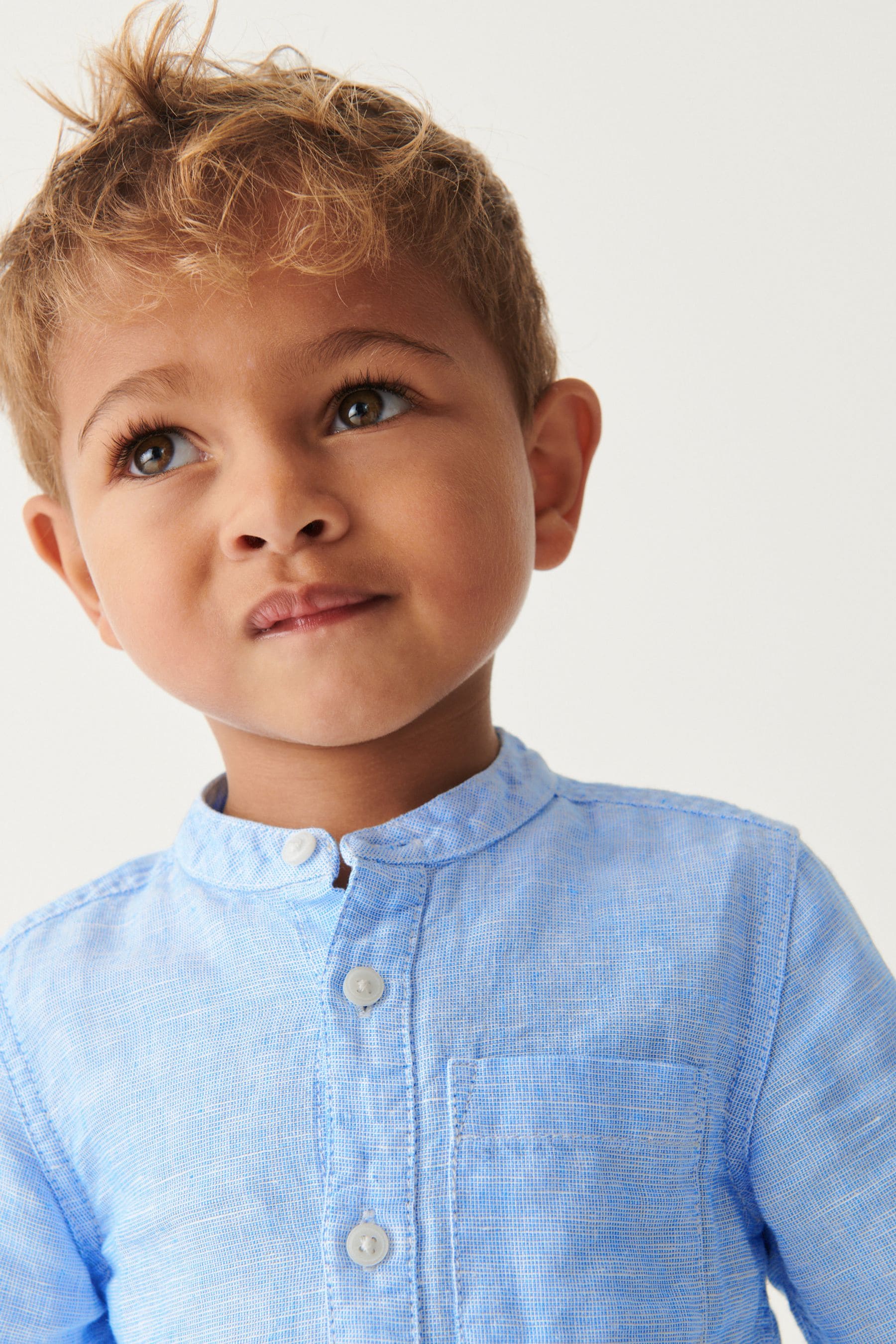 Blue Grandad Collar Linen Mix Shirt (3mths-7yrs)