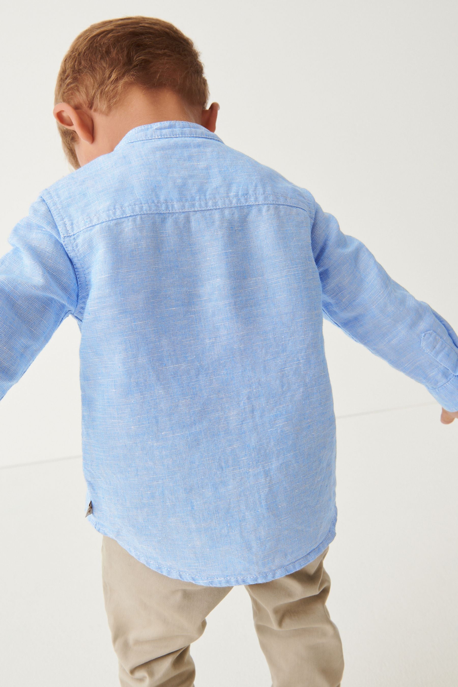 Blue Grandad Collar Linen Mix Shirt (3mths-7yrs)