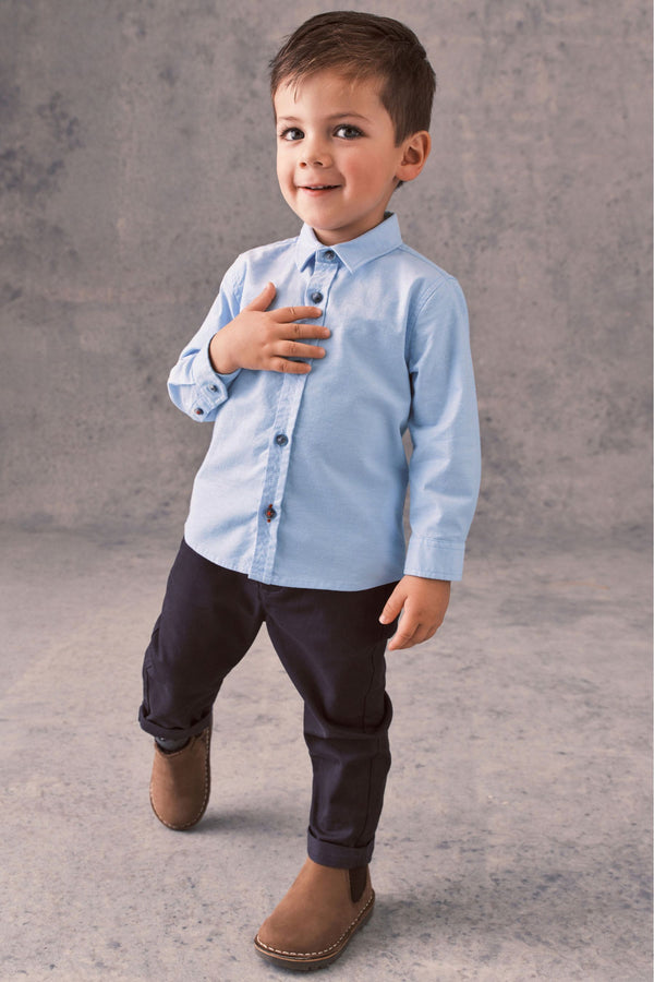 Blue Long Sleeve Trimmed Oxford Shirt (3mths-7yrs)