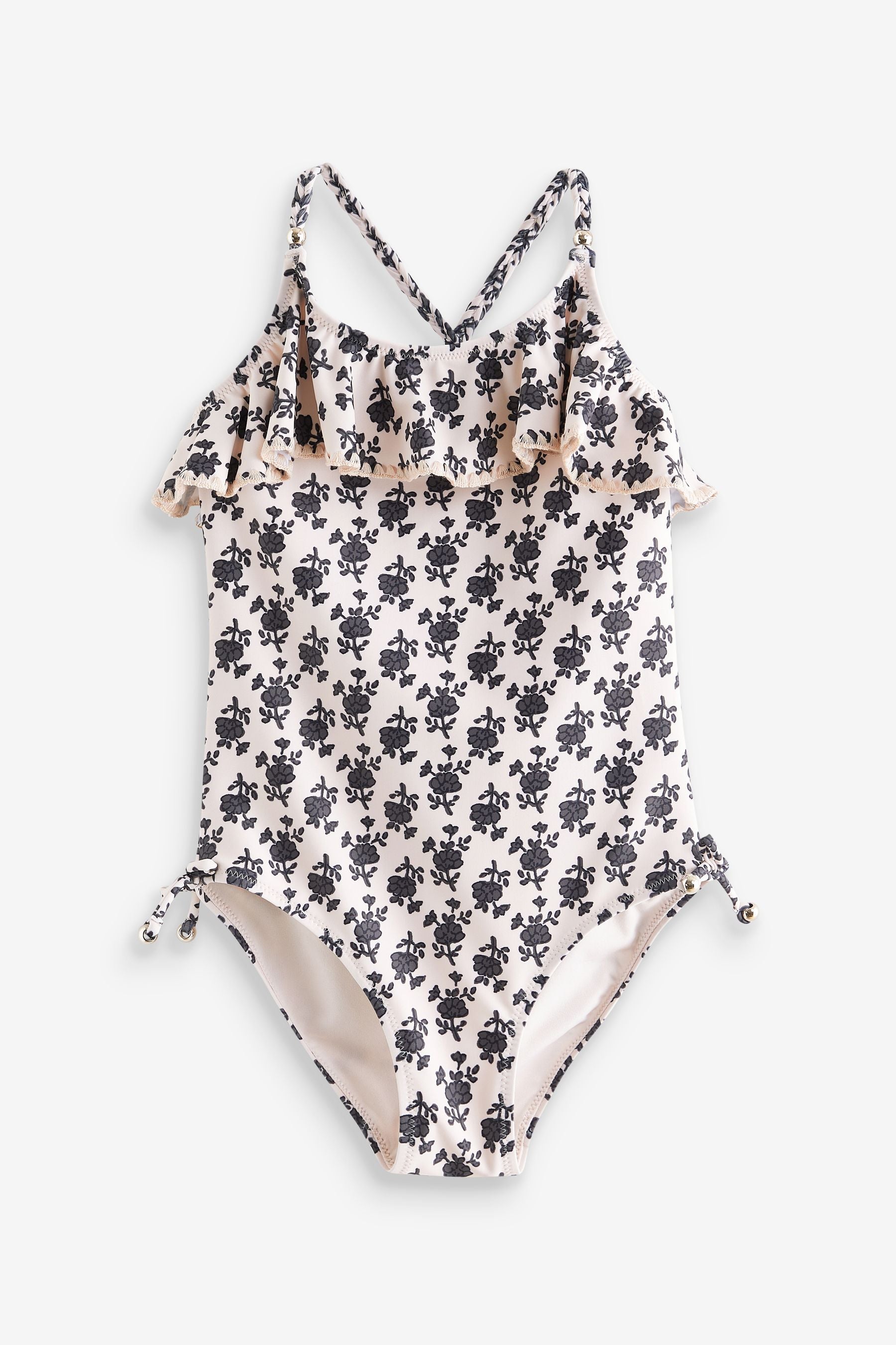 Cream/Black Ditsy Ruffle Swimsuit (3-16yrs)