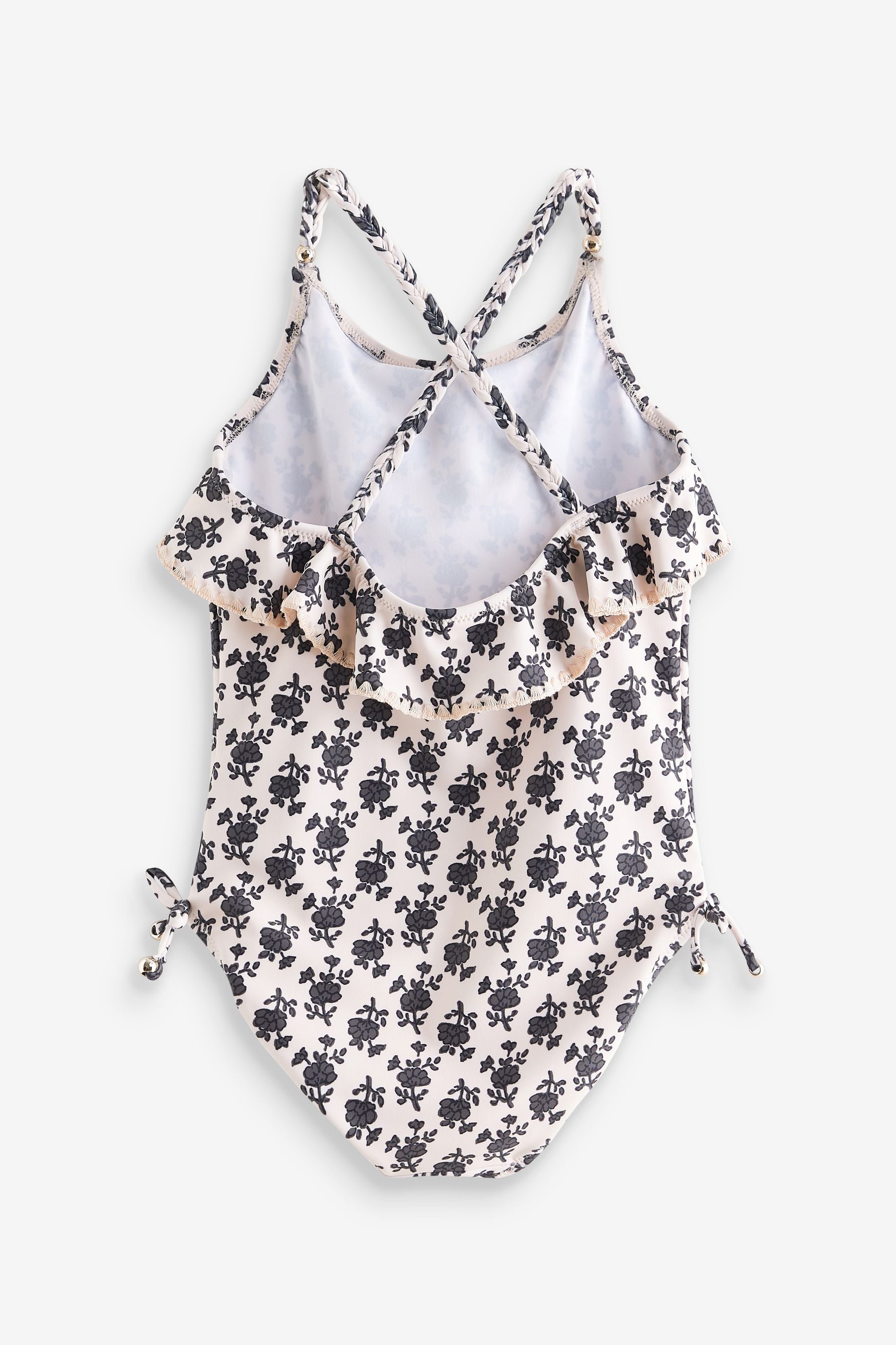 Cream/Black Ditsy Ruffle Swimsuit (3-16yrs)