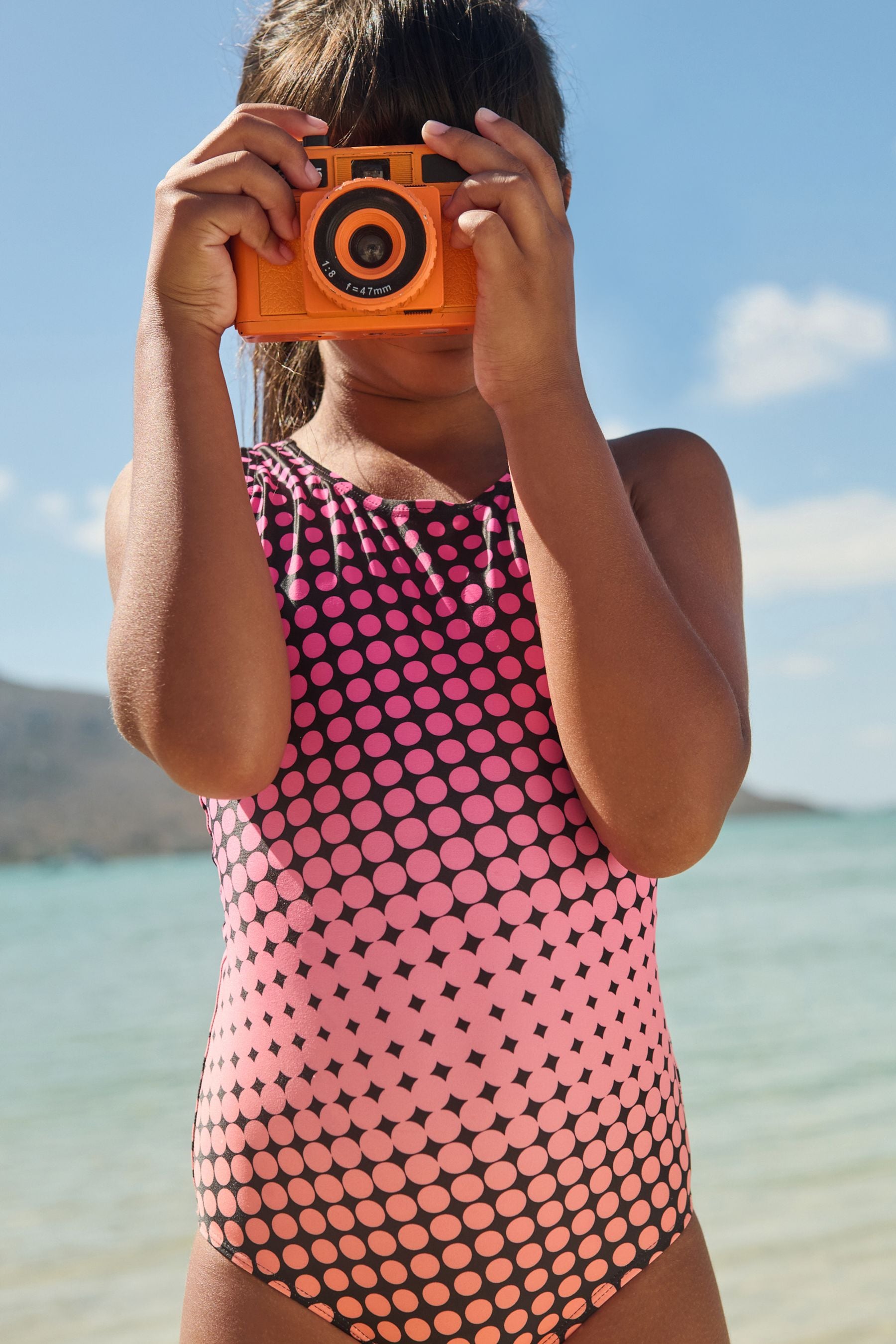 Pink/Black Geo Sports Cross-Back Swimsuit (3-16yrs)