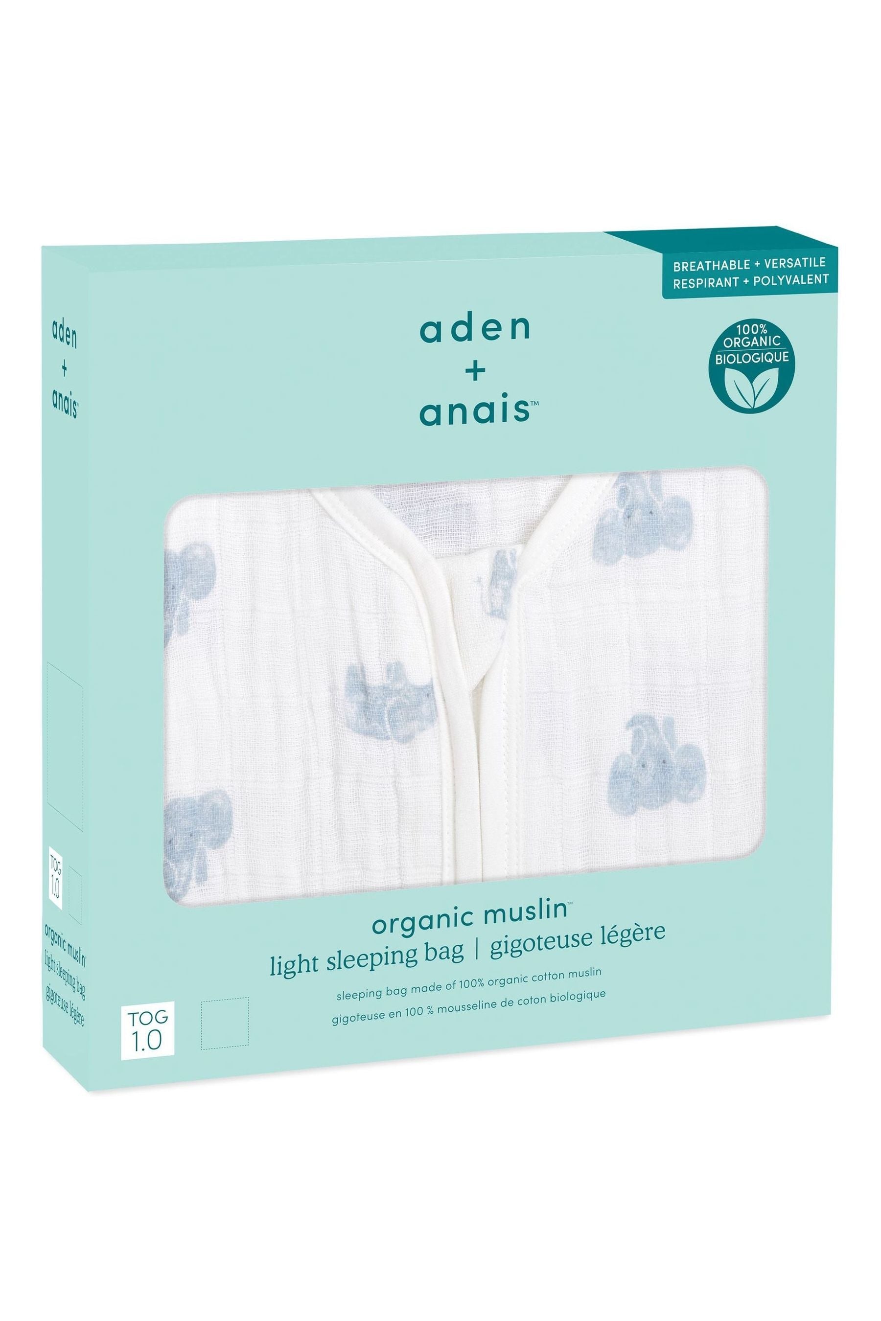 aden + anais White Sleeping Bag 1 TOG Organic Cotton Muslin Animal Kingdom