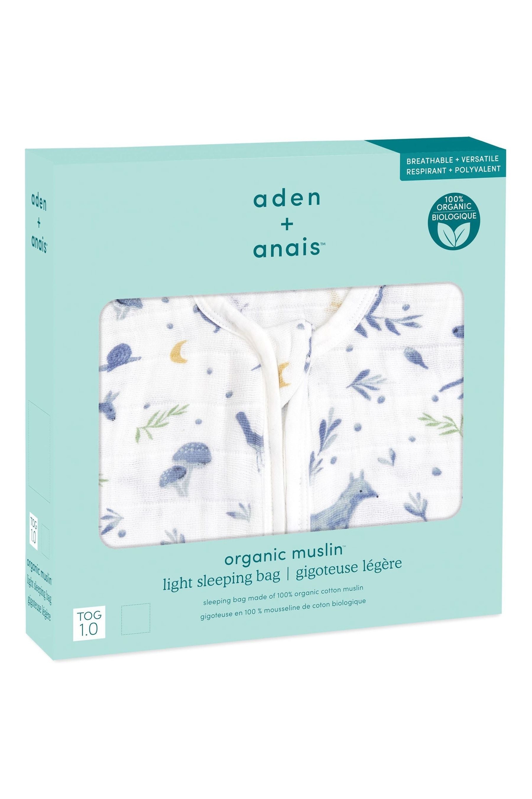 aden + anais Blue 1 TOG Organic Cotton Muslin Outdoors Sleeping Bag