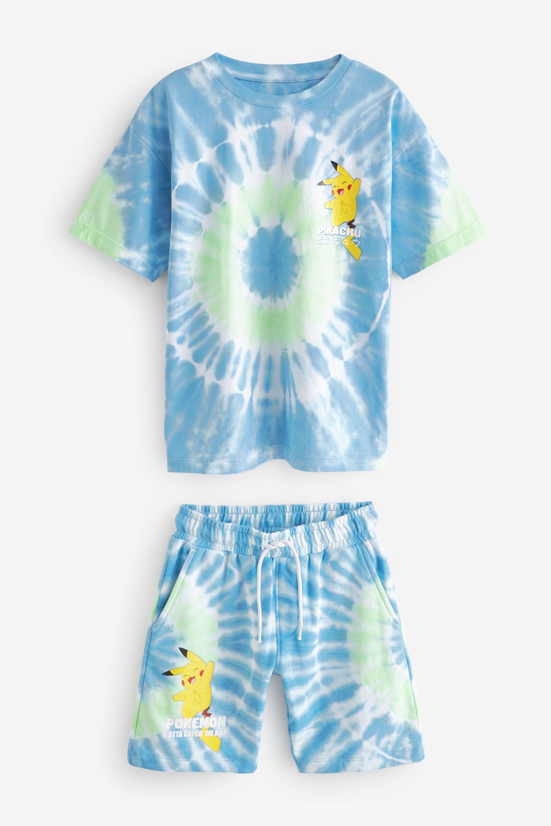 Blue 100% Cotton Pok?©mon Short Sleeves 100% Cotton T-Shirt And Shorts Set (4-16yrs)