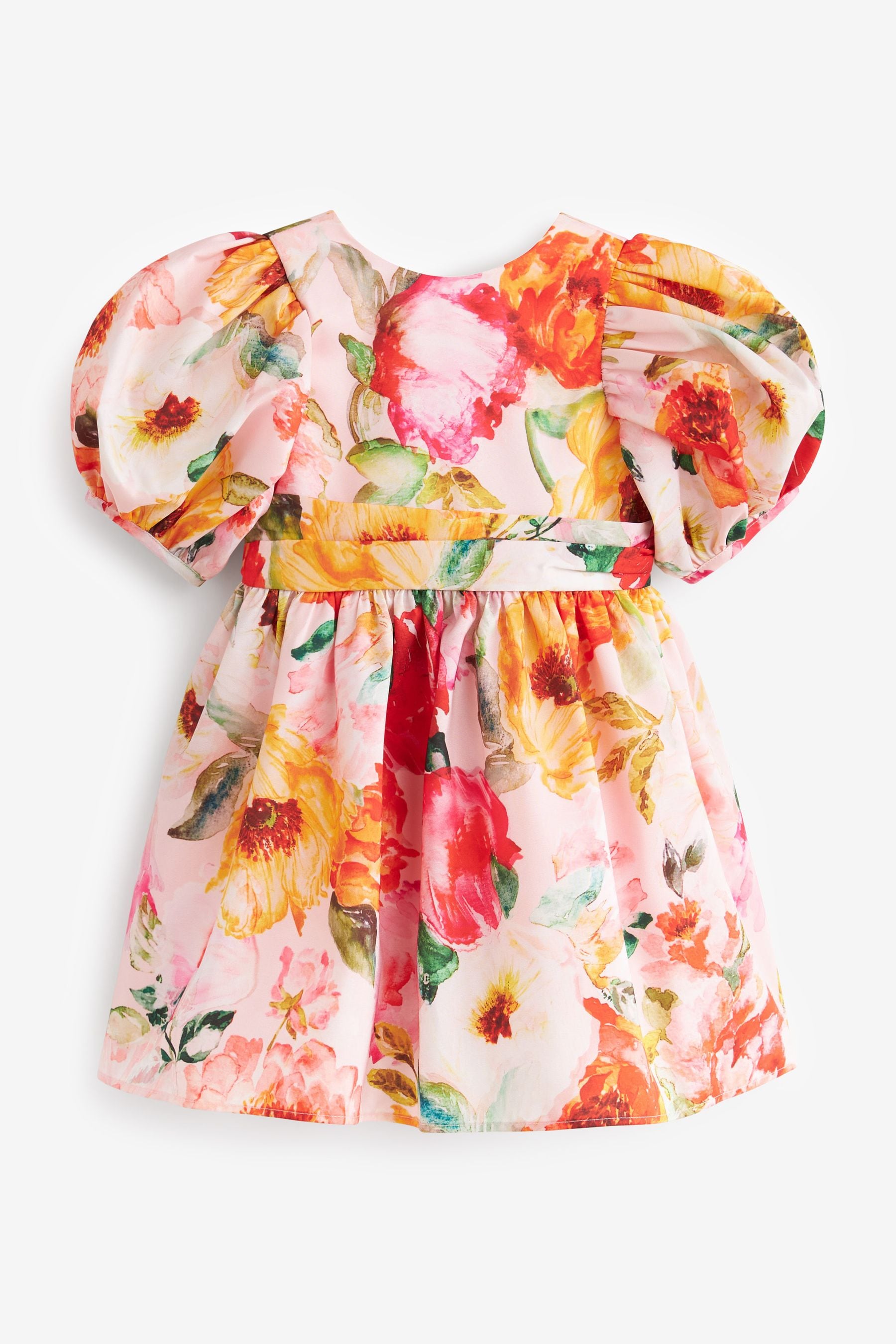 Pink/Yellow Floral Printed Taffeta Party Dress (3mths-8yrs)