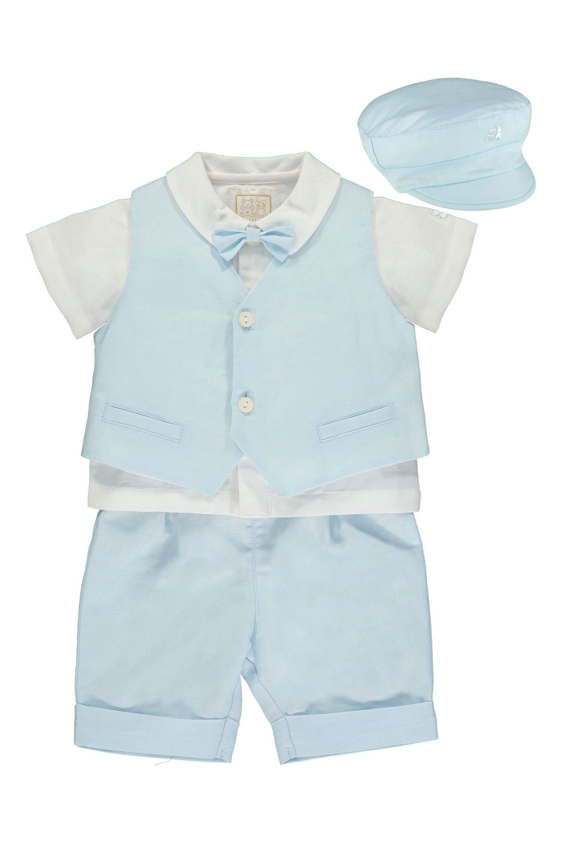 Emile Et Rose Blue Three-Piece Linen Shorts And Hat Set