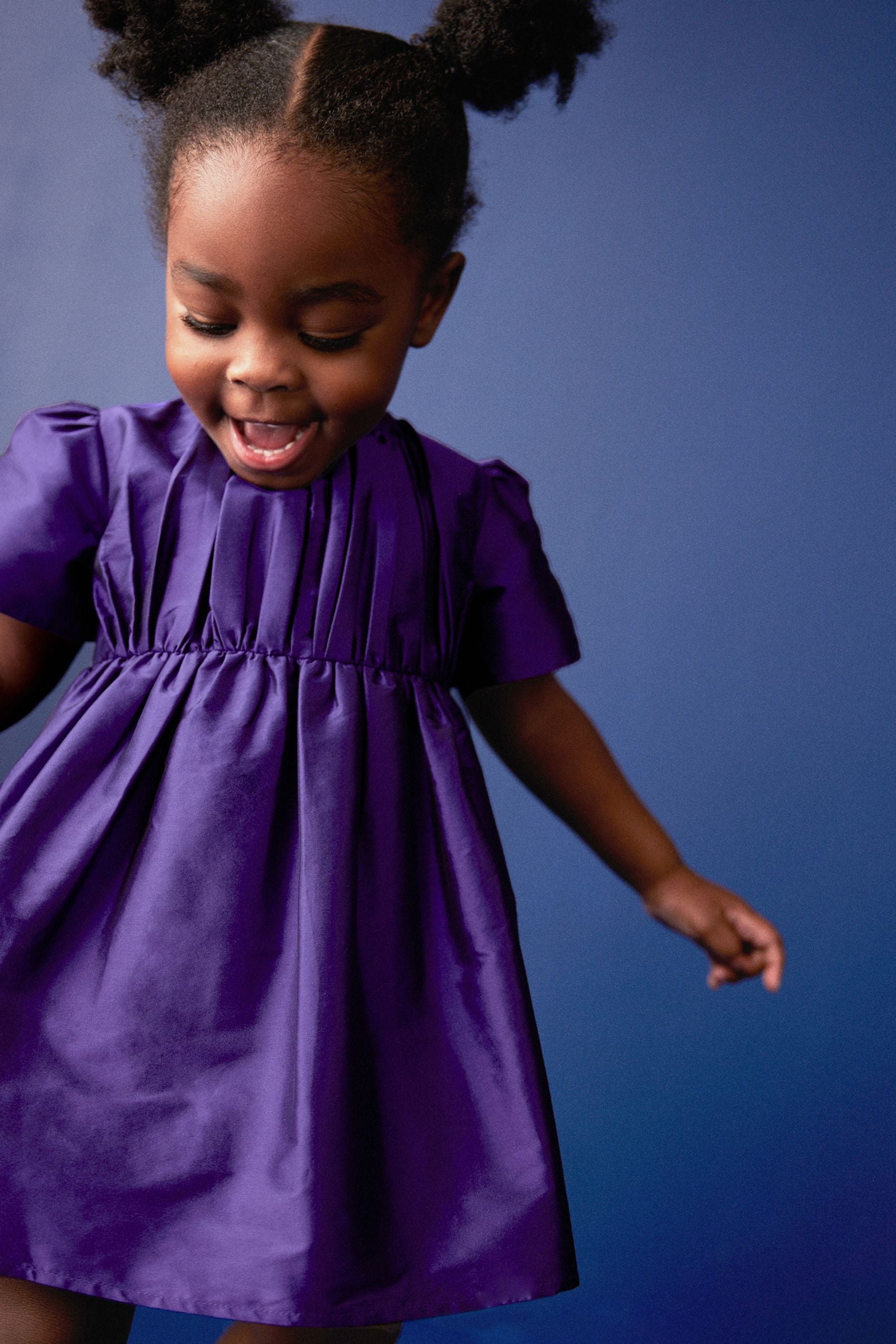 Purple Pleat Detail Short Sleeve Taffeta Dress (3mths-10yrs)