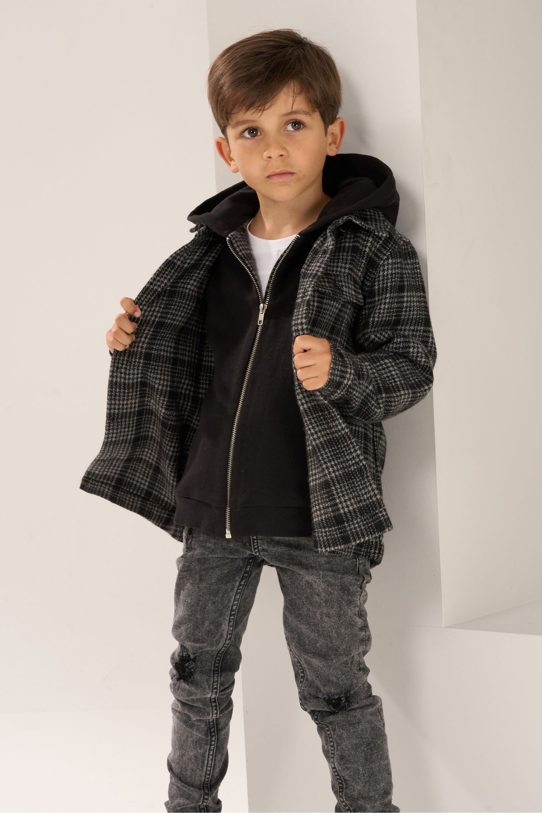 Angel & Rocket Black Hampy Check Hooded Shirt