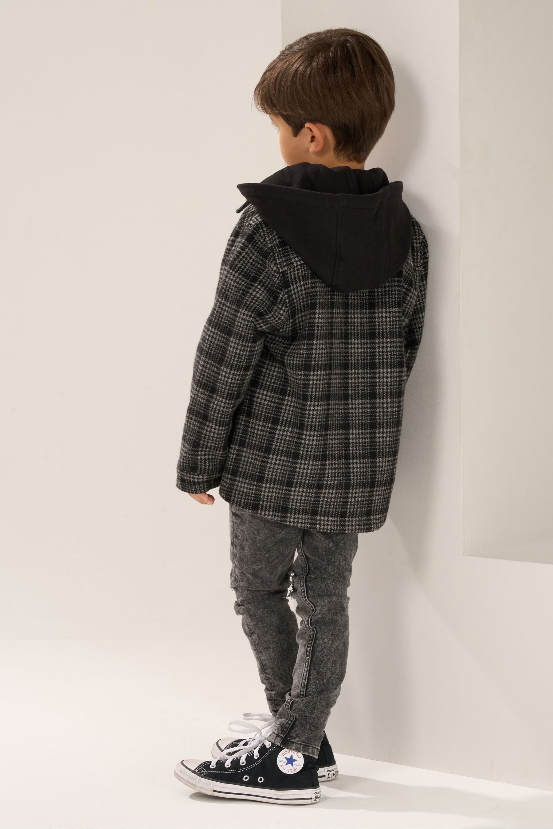 Angel & Rocket Black Hampy Check Hooded Shirt