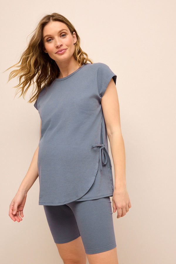 Blue Maternity Tie-Side Nursing Top