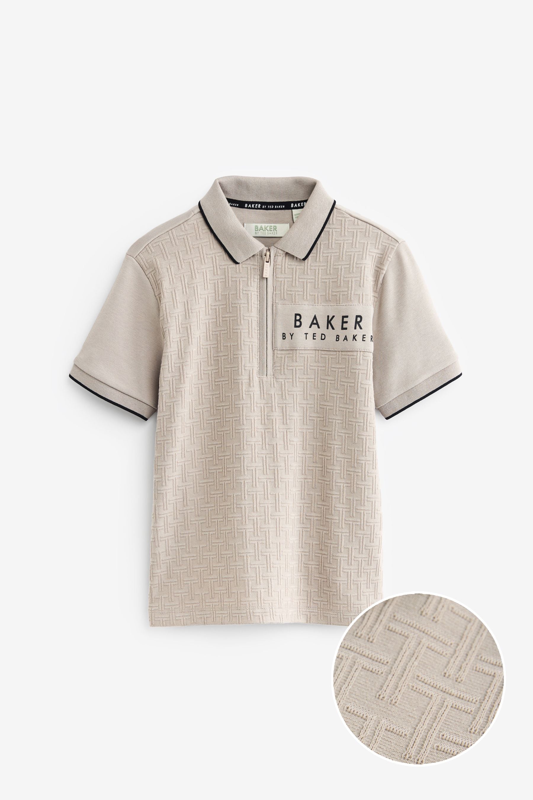 Baker by Ted Baker Quarter Zip 100% Cotton Textured Polo Shirt