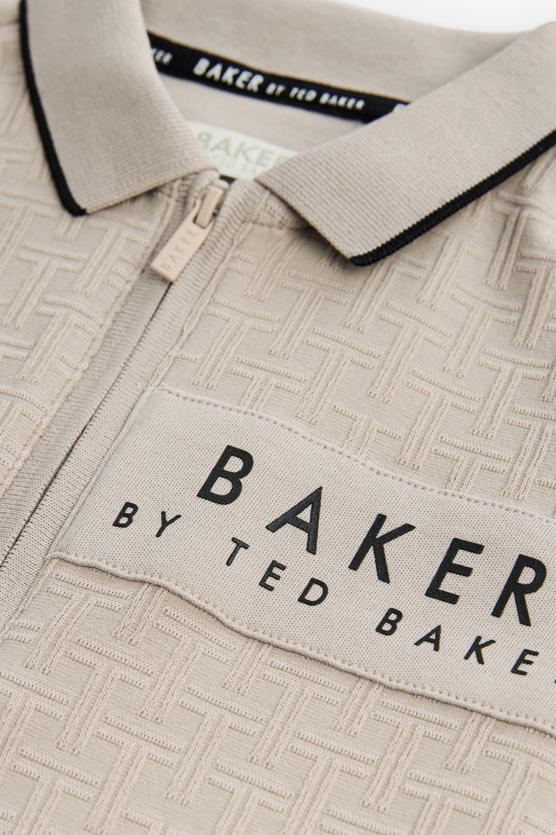 Baker by Ted Baker Quarter Zip 100% Cotton Textured Polo Shirt