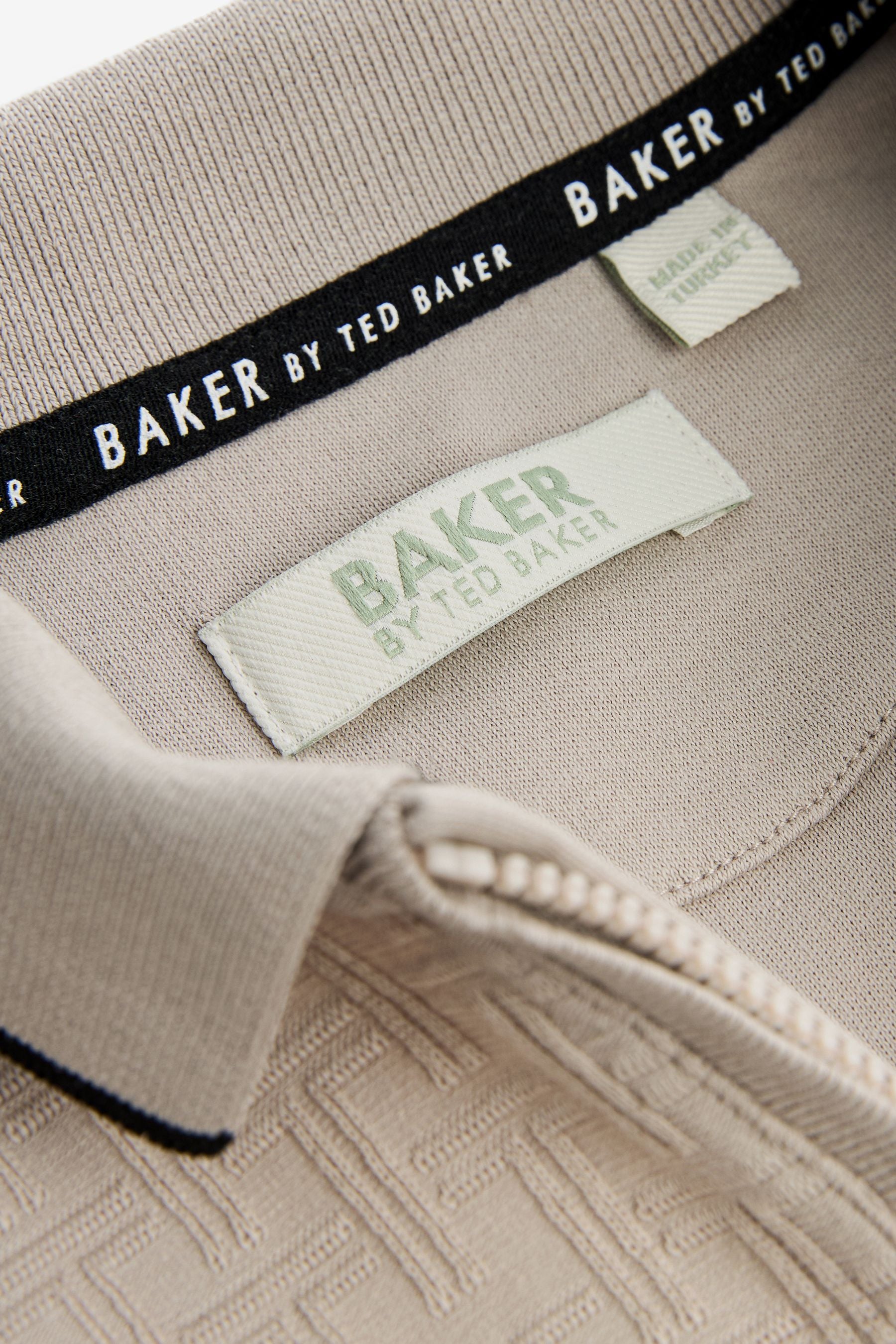 Baker by Ted Baker Quarter Zip 100% Cotton Textured Polo Shirt