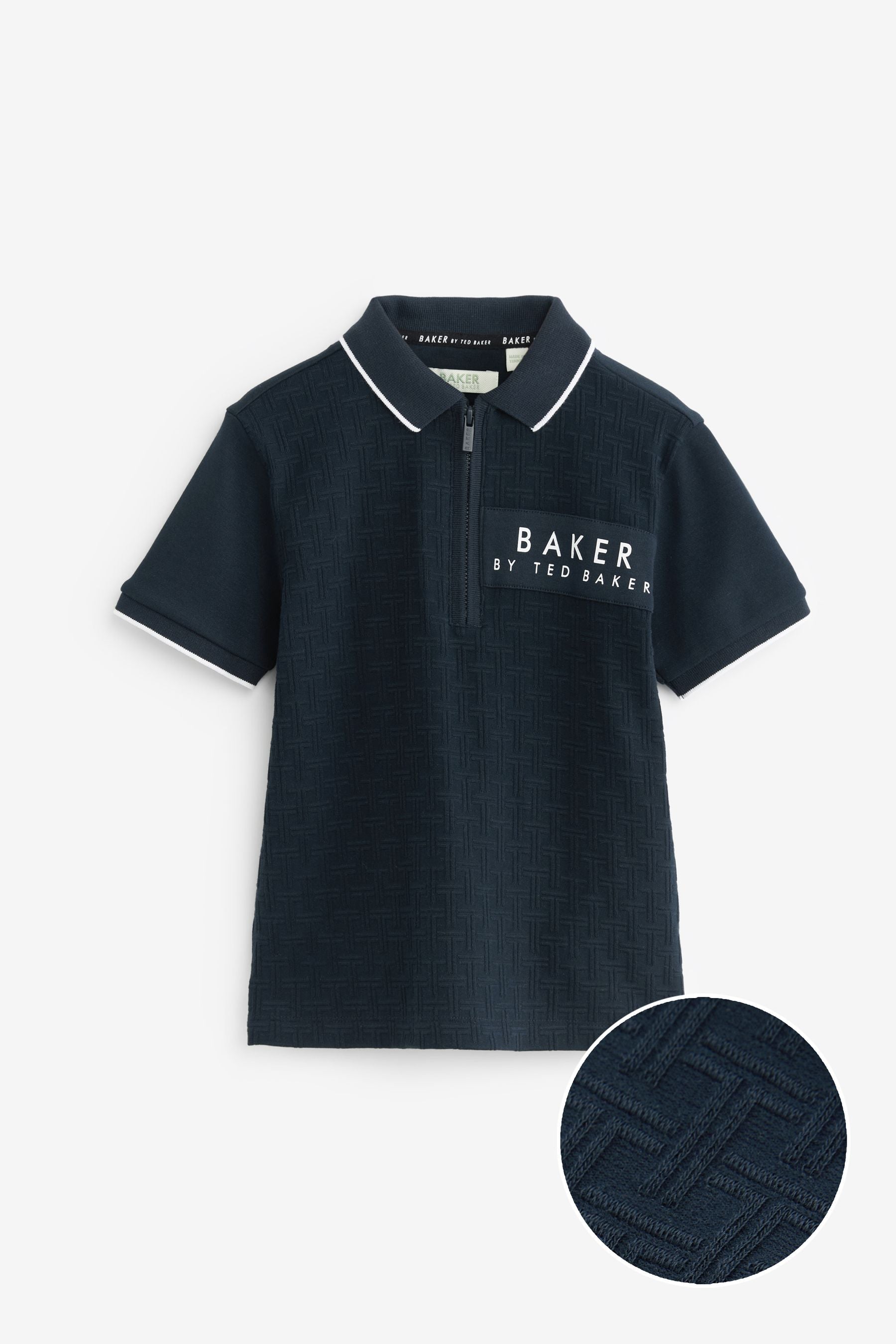 Baker by Ted Baker Quarter Zip 100% Cotton Textured Polo Shirt