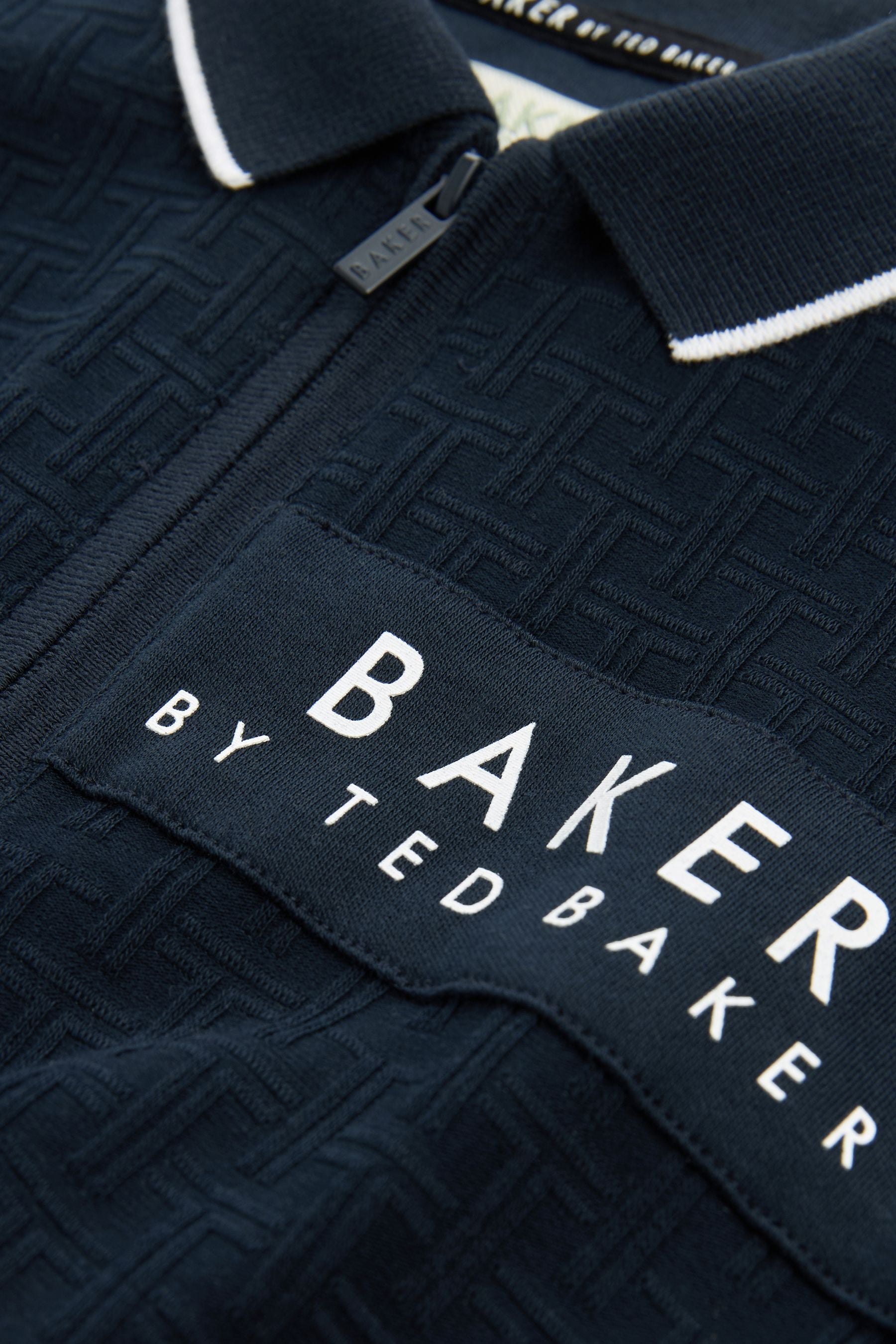 Baker by Ted Baker Quarter Zip 100% Cotton Textured Polo Shirt