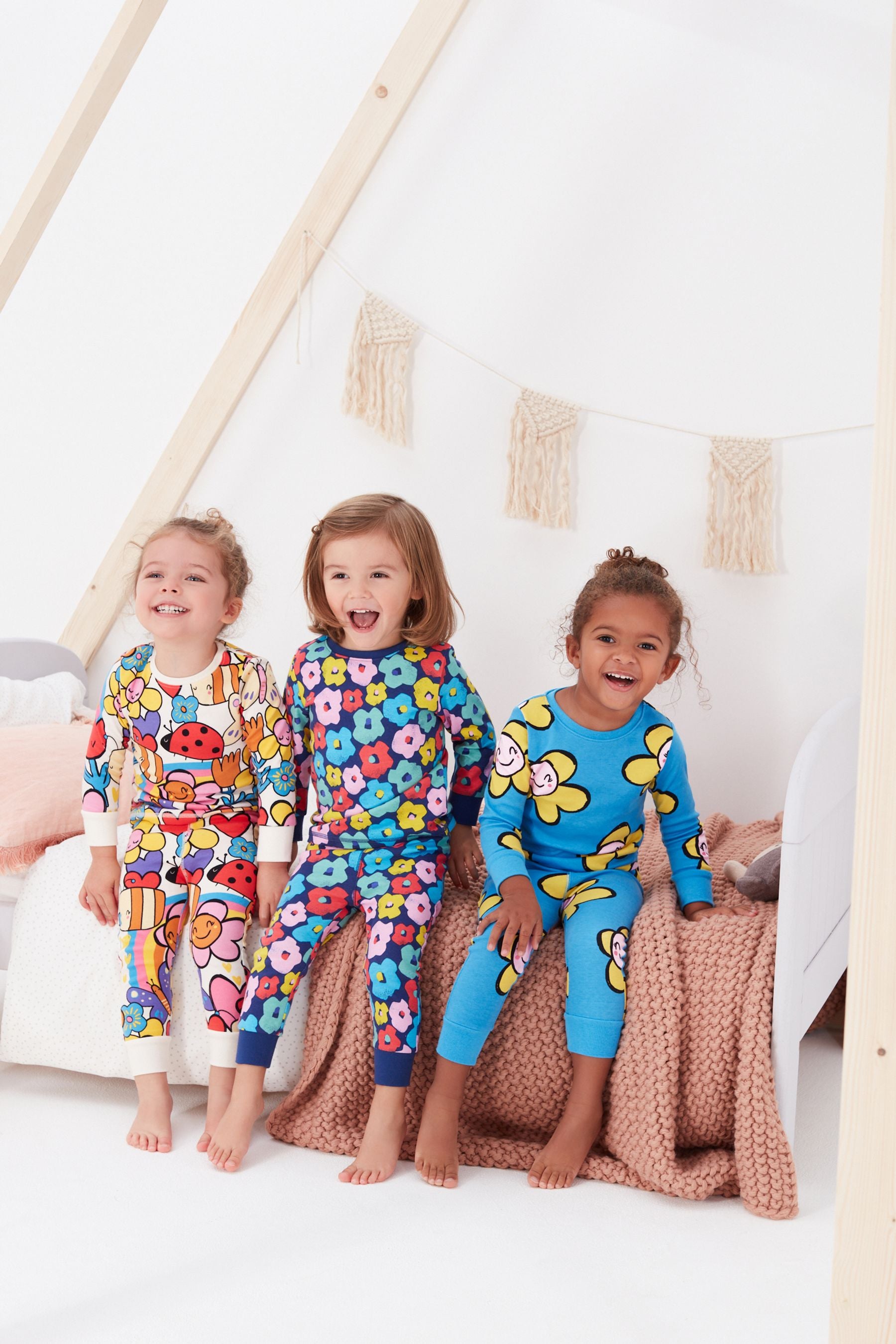 Multi Bright Floral Character 3 Pack 100% Cotton Snuggle Pyjamas (9mths-8yrs)