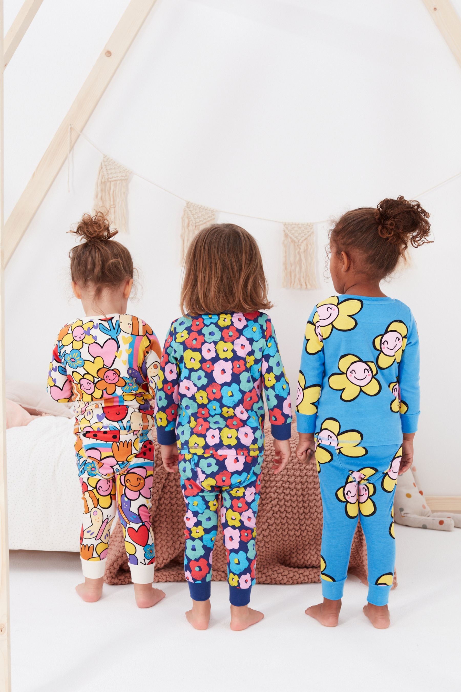 Multi Bright Floral Character 3 Pack 100% Cotton Snuggle Pyjamas (9mths-8yrs)