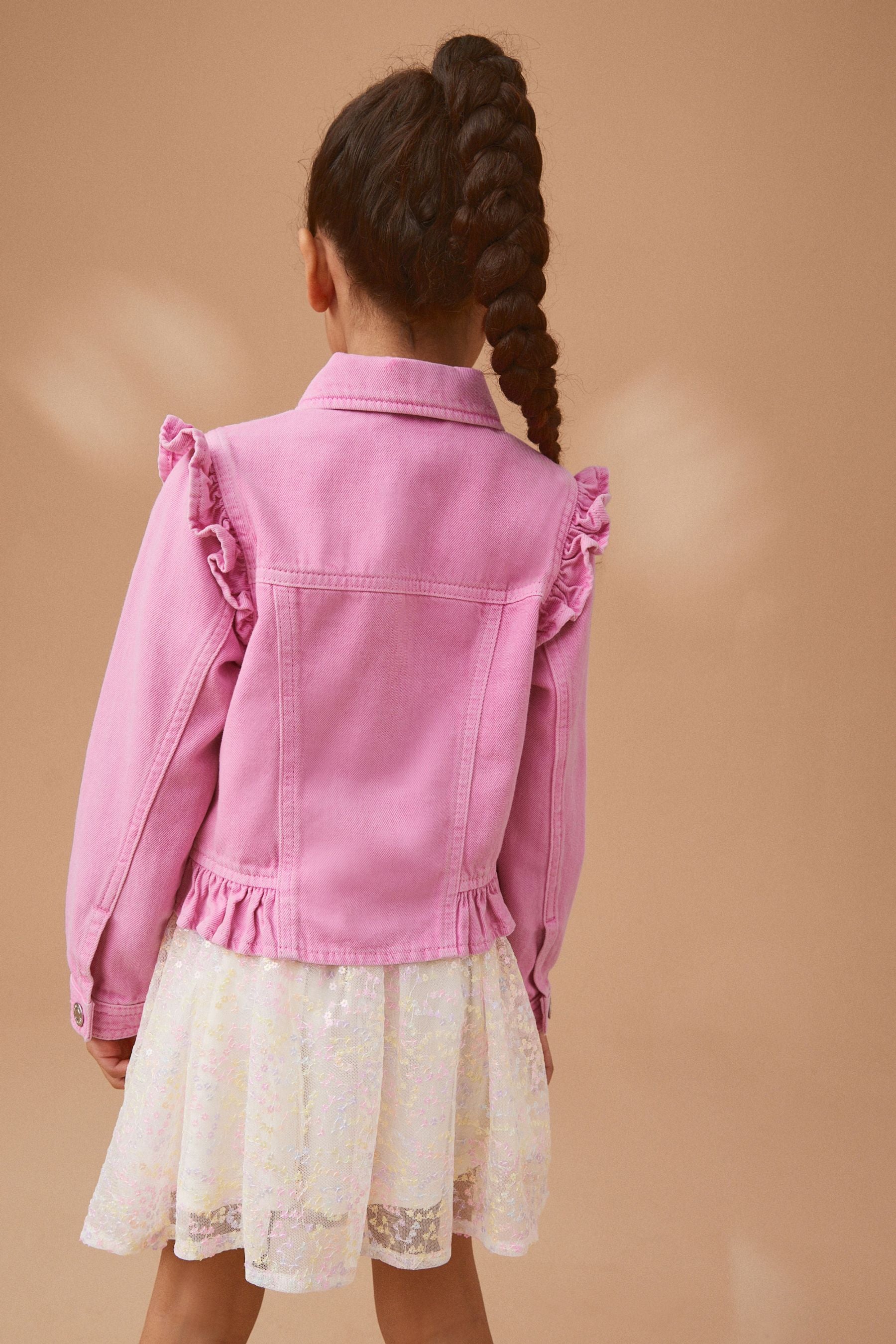 Bright Pink Frill Shoulder Denim Jacket (3-16yrs)