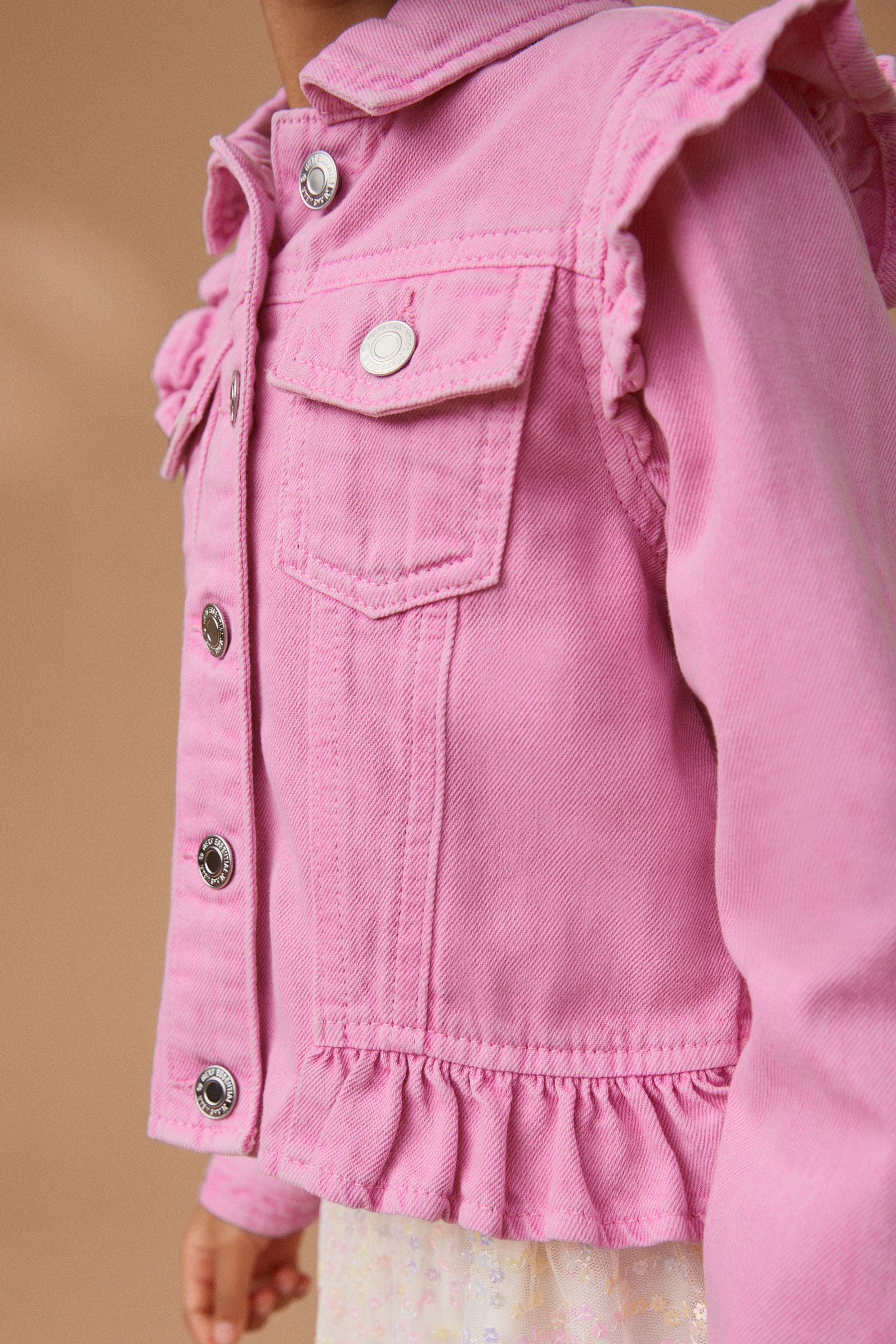 Bright Pink Frill Shoulder Denim Jacket (3-16yrs)