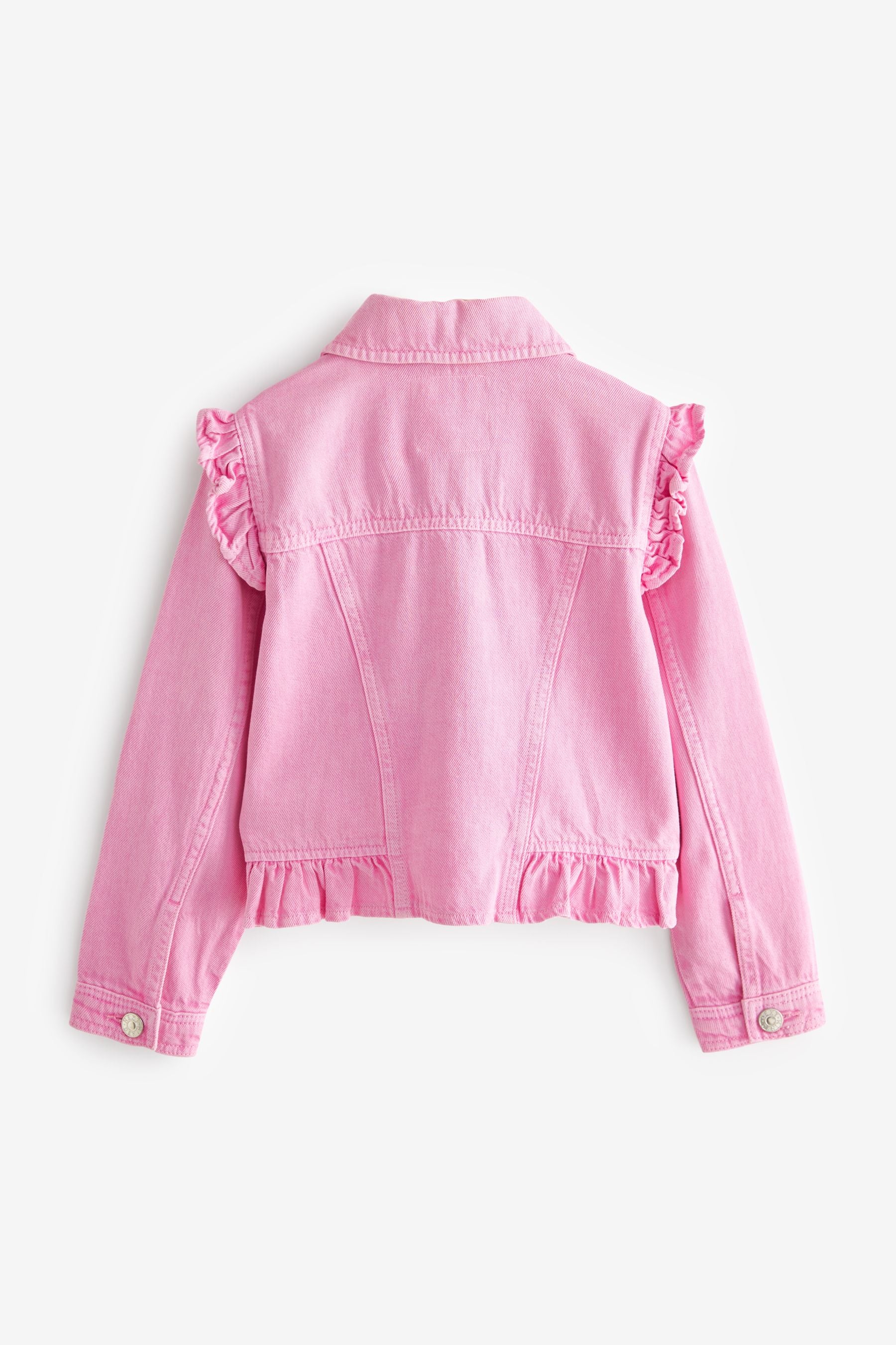 Bright Pink 100% Cotton Frill Shoulder Denim Jacket (3-16yrs)