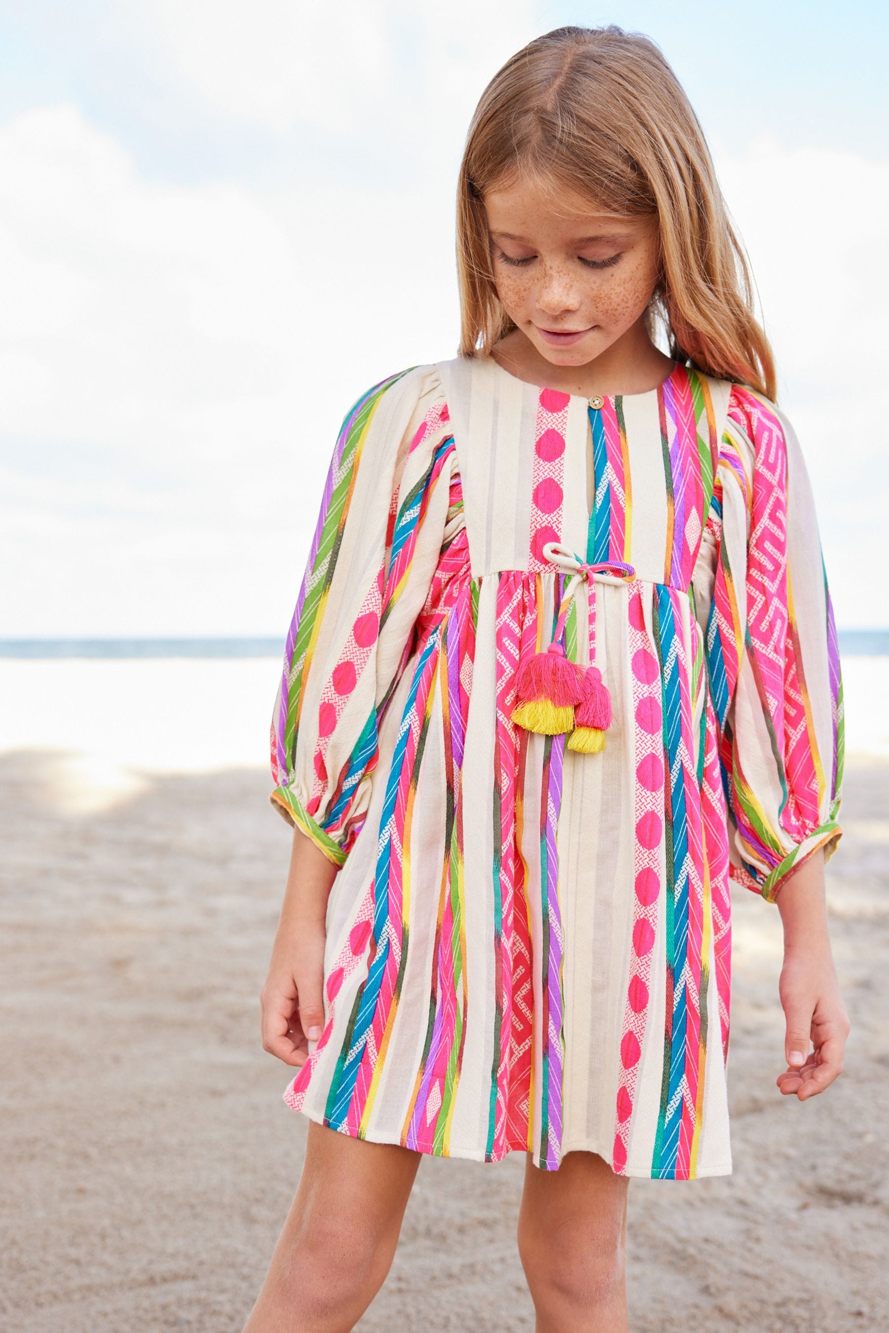 Bright Pink 100% Cotton Kaftan Dress (3-16yrs)