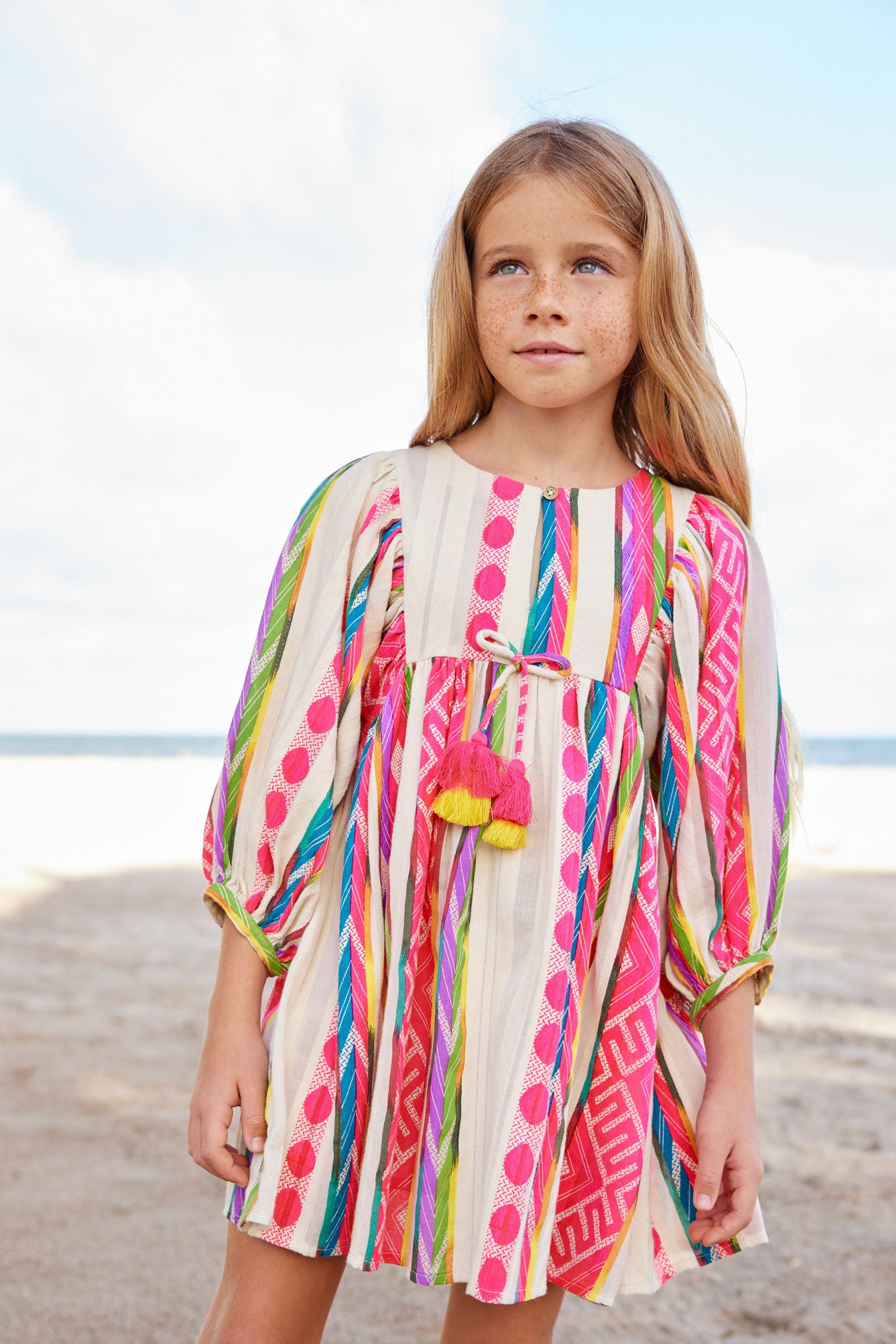 Bright Pink 100% Cotton Kaftan Dress (3-16yrs)