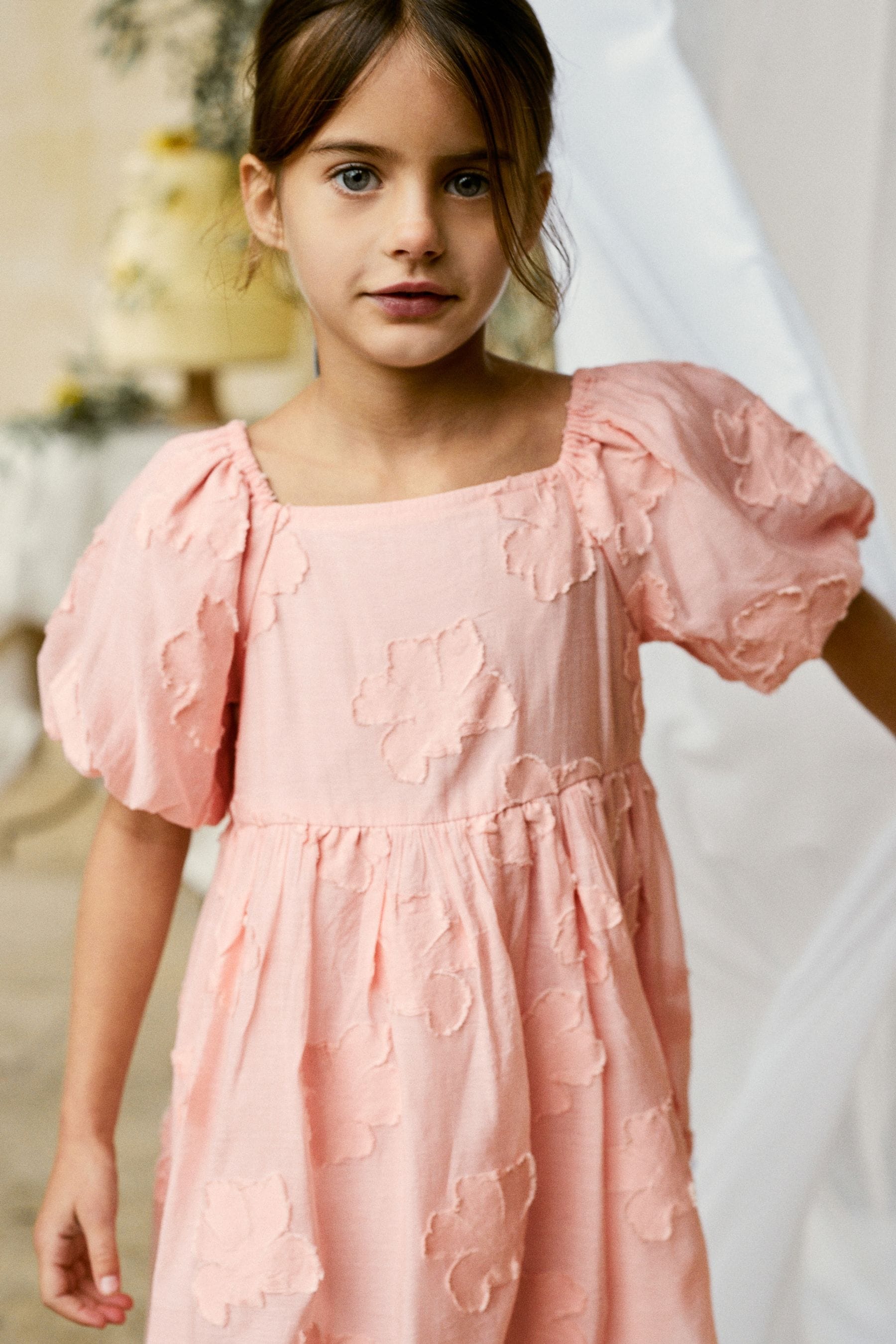 Pink Floral Texture Dress (3-16yrs)