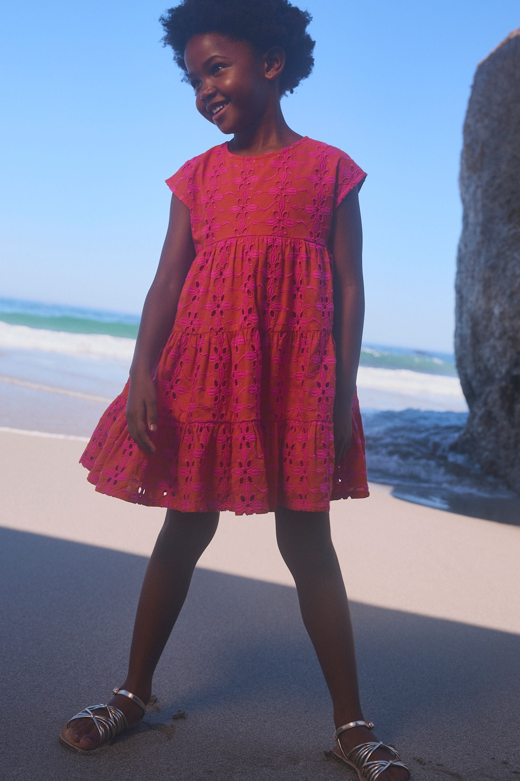 Pink/Orange Cotton Broderie Dress (3-16yrs)