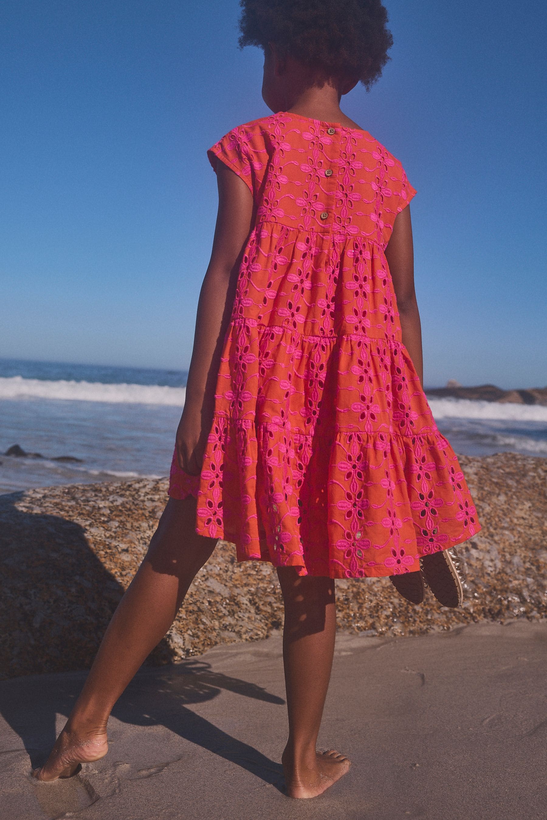 Pink/Orange Cotton Broderie Dress (3-16yrs)