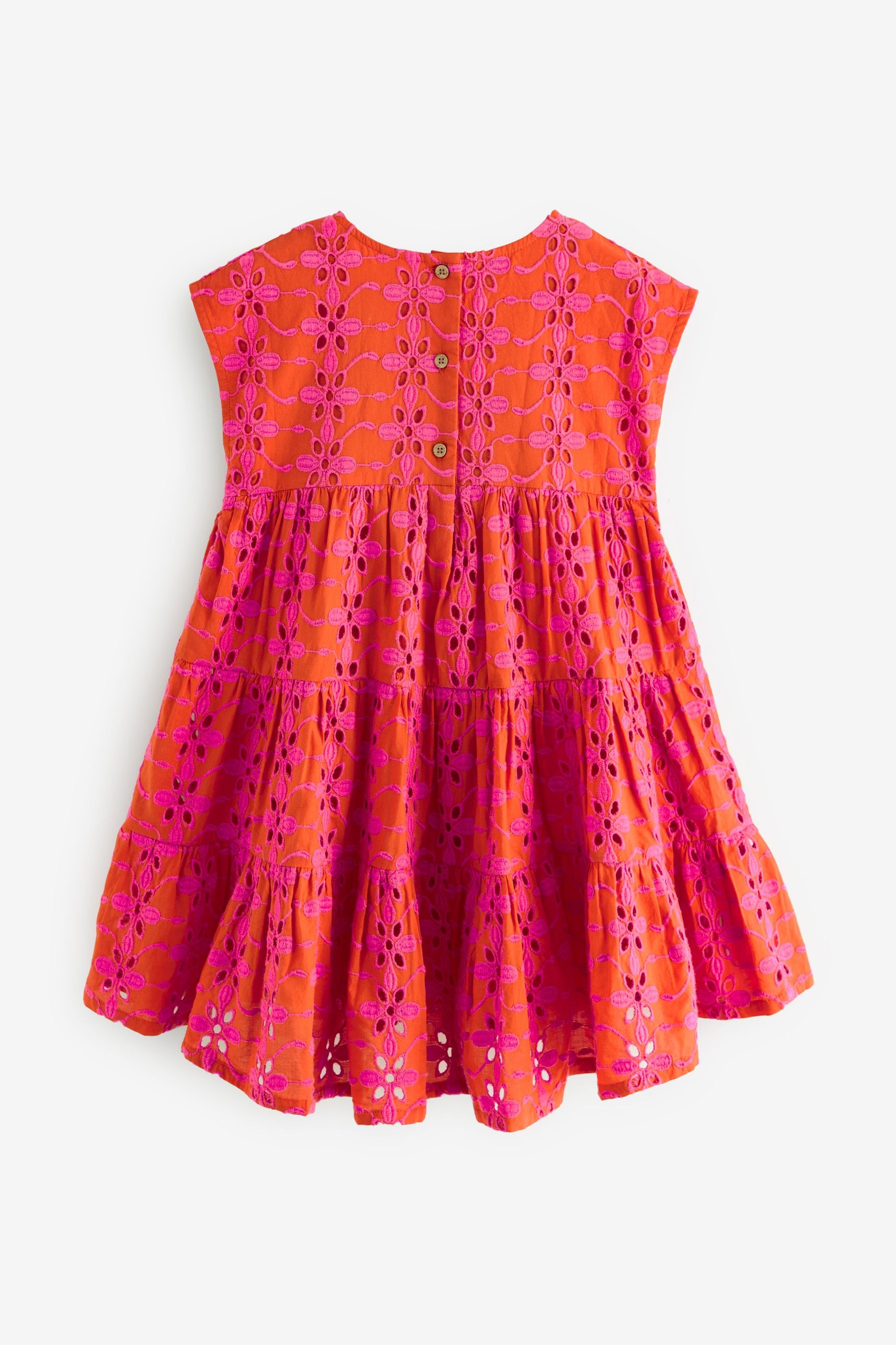 Pink/Orange Cotton Broderie Dress (3-16yrs)