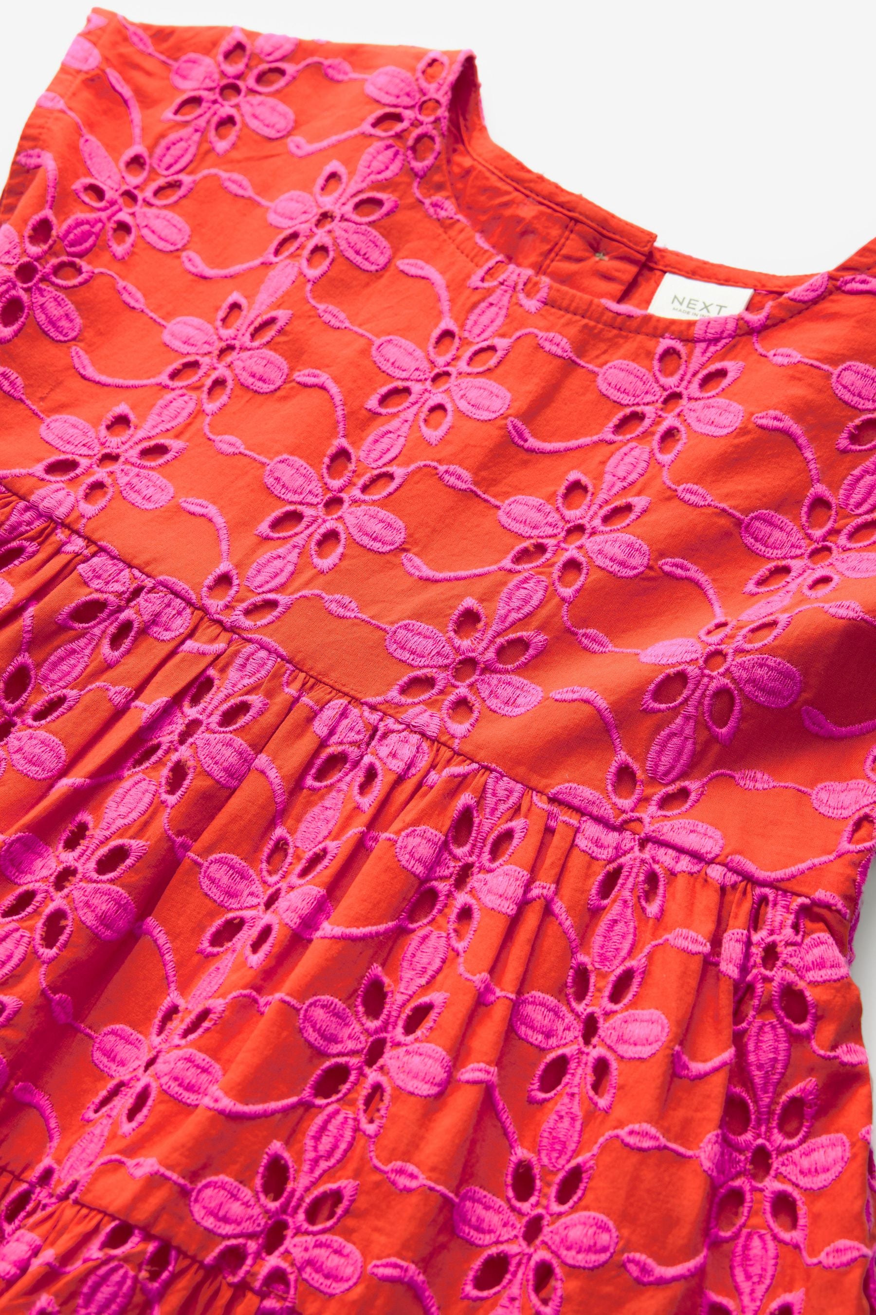 Pink/Orange Cotton Broderie Dress (3-16yrs)