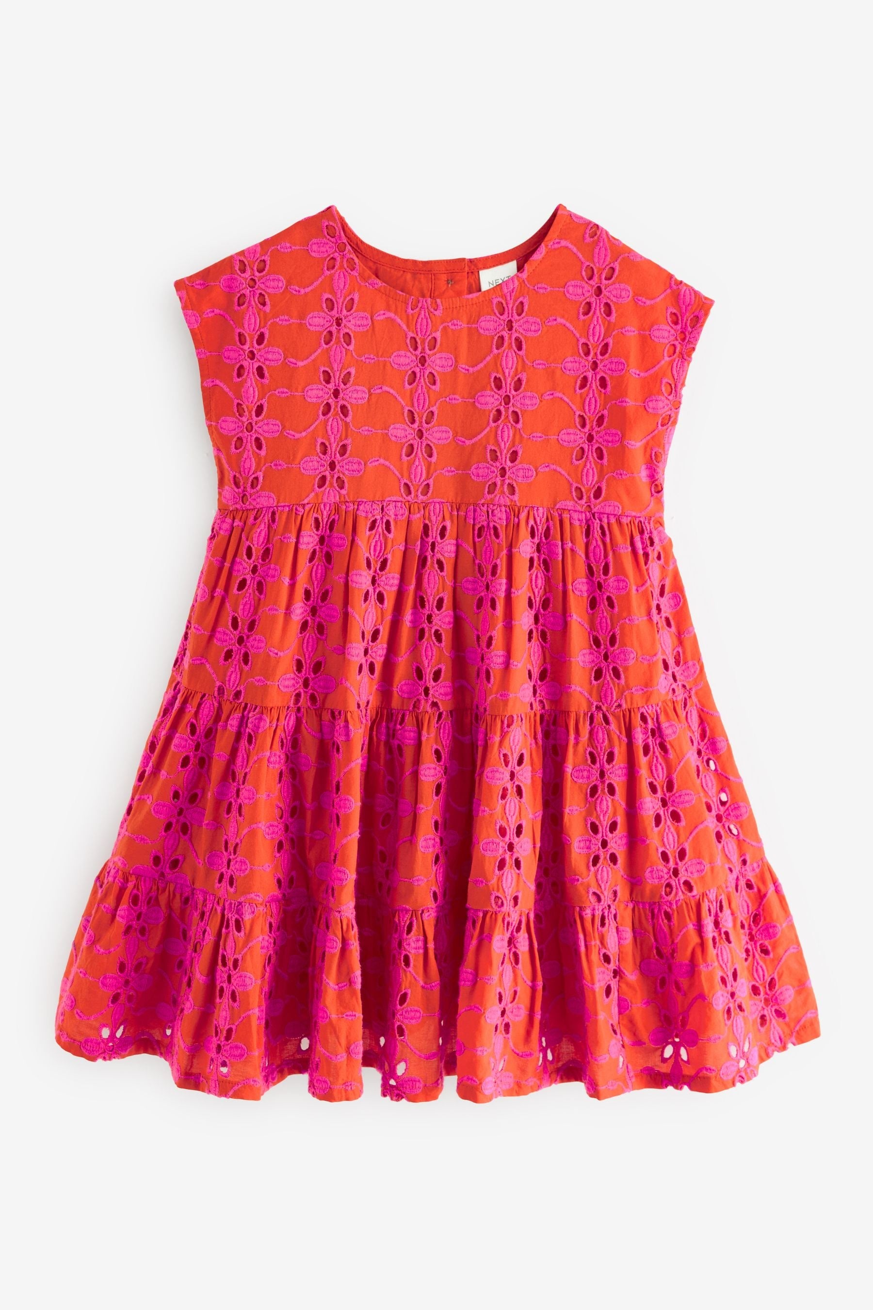 Pink/Orange Cotton Broderie Dress (3-16yrs)