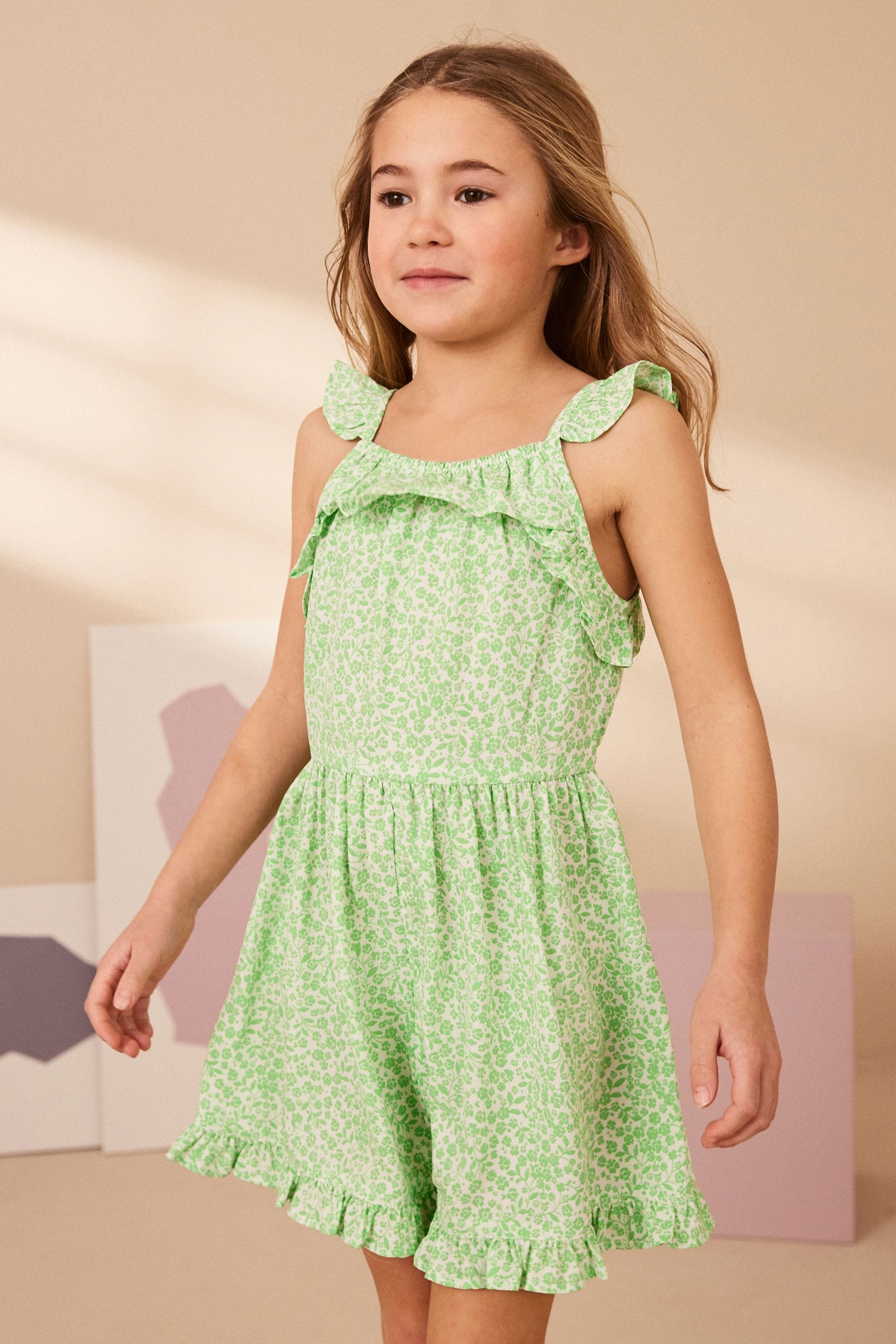 Green Ditsy Frill Playsuit (3-16yrs)