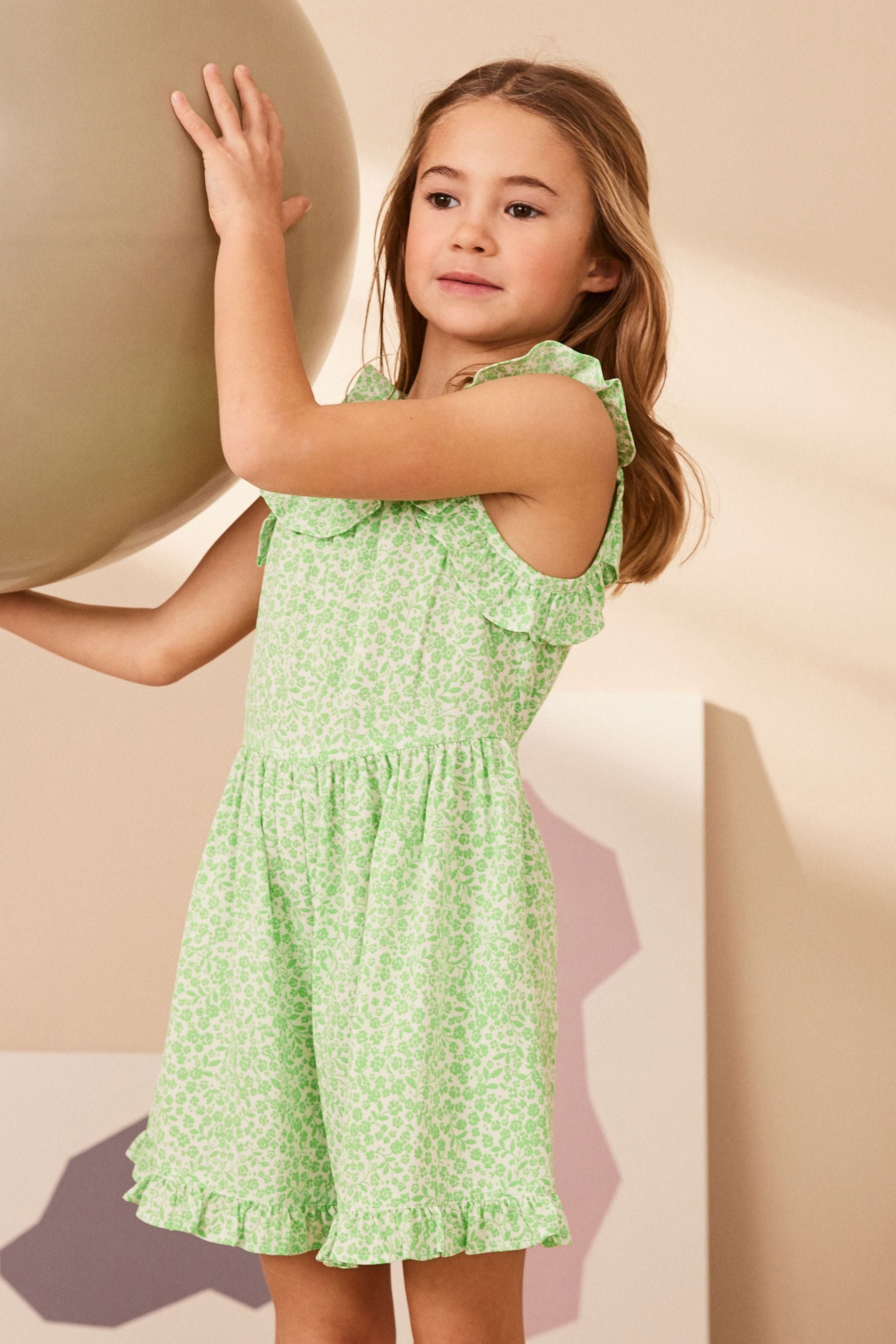 Green Ditsy Frill Playsuit (3-16yrs)