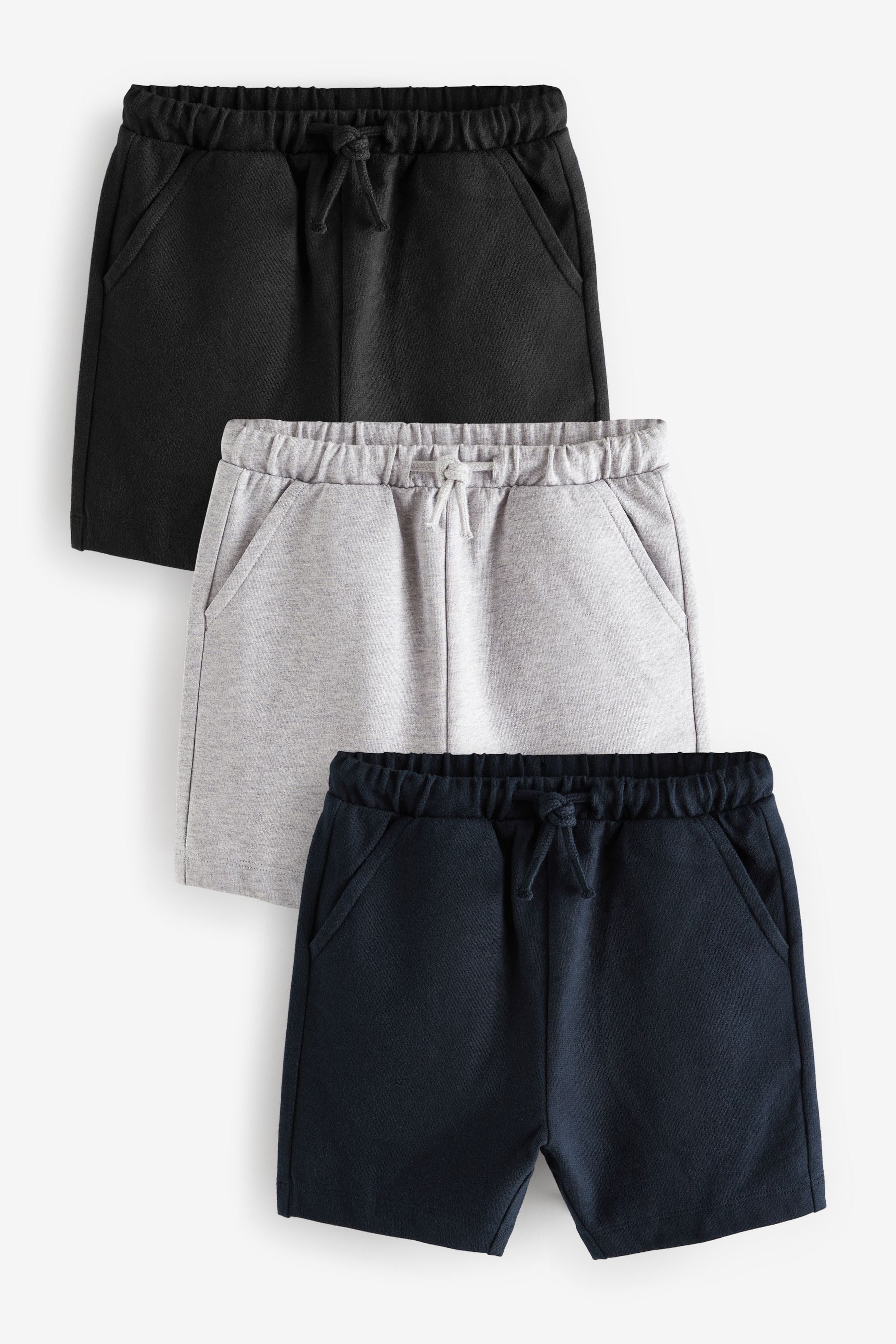 Black/Grey/Navy Blue 100% Cotton Jersey Shorts 3 Pack (3mths-7yrs)