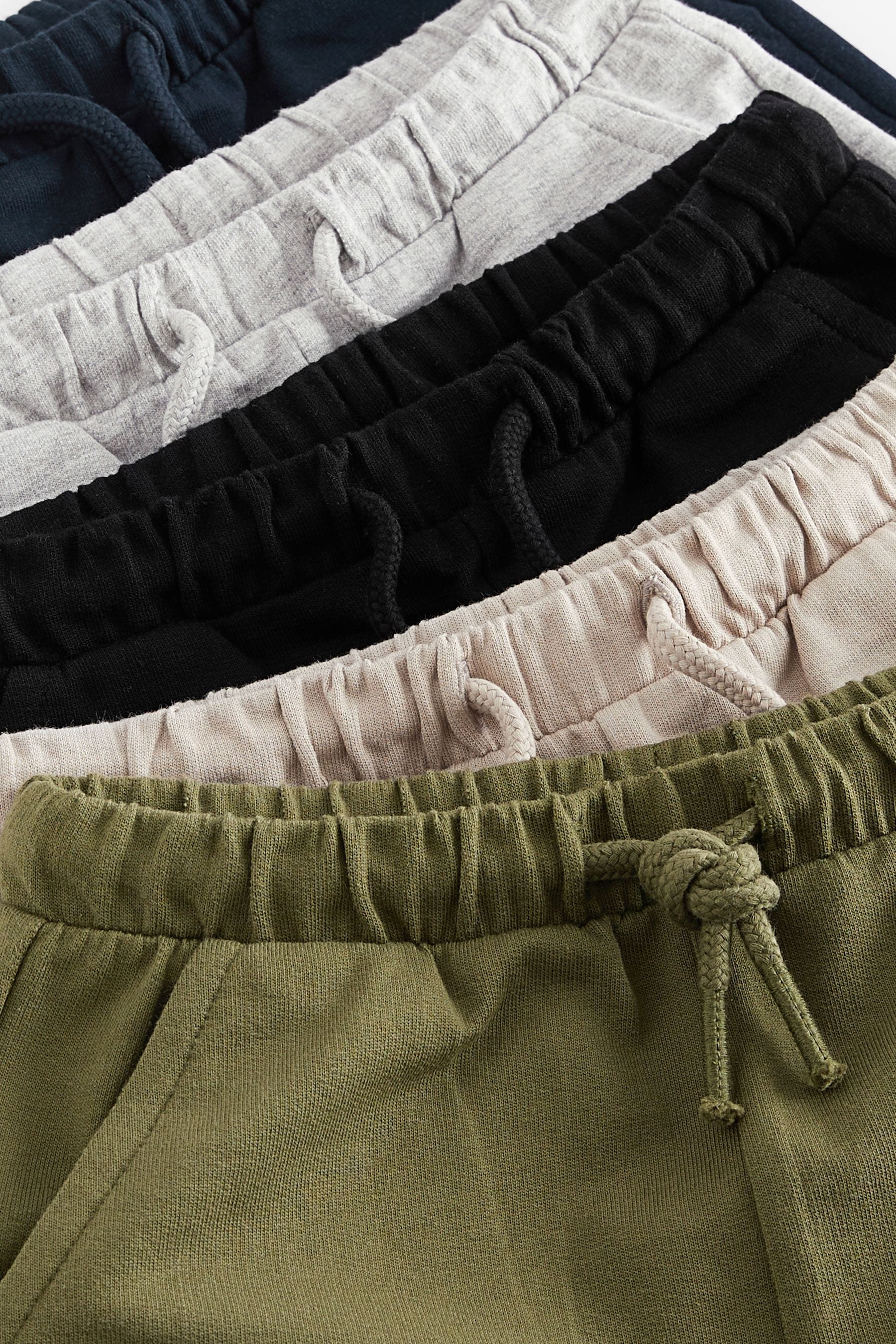 Khaki Green/Grey/Black 100% Cotton Jersey Shorts 5 Pack (3mths-7yrs)