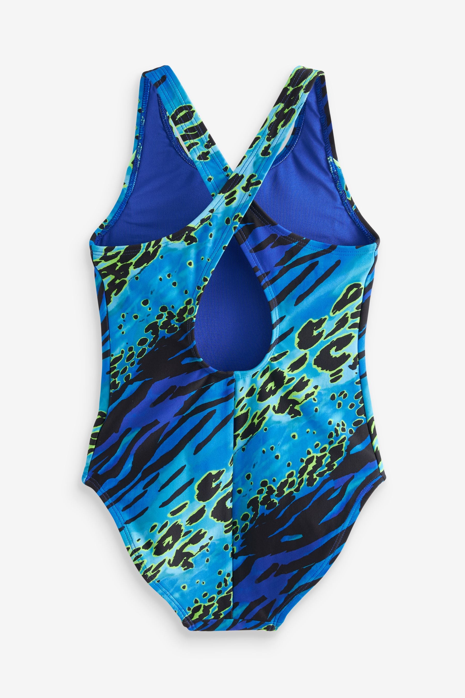 Blue/Green Animal Print Sports Cross-Back Swimsuit (3-16yrs)