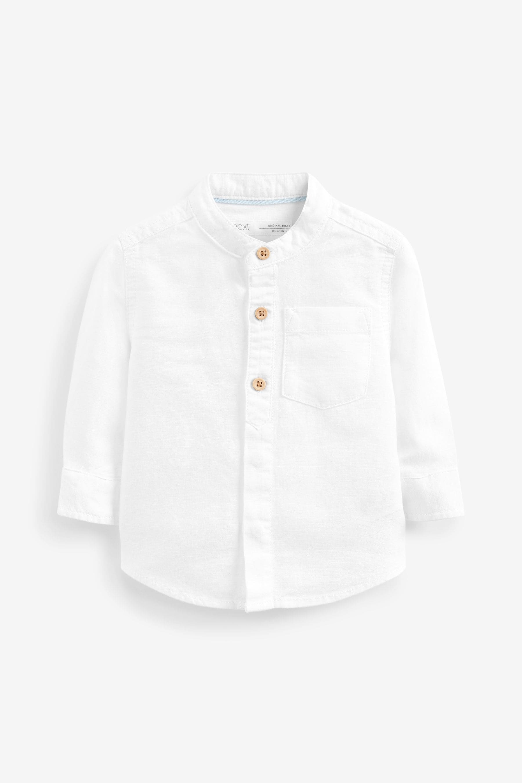 White Grandad Collar Linen Mix Shirt (3mths-7yrs)