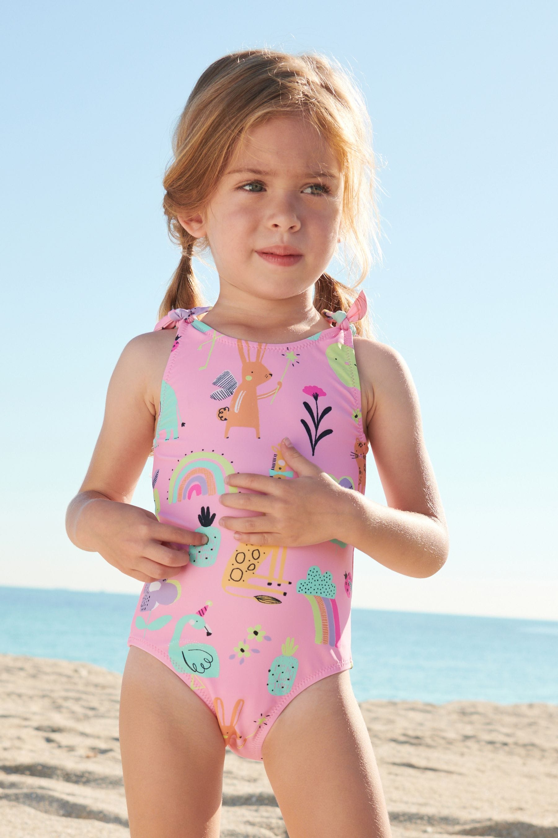 Pink Unicorn Tie Shoulder Swimsuit (3mths-7yrs)