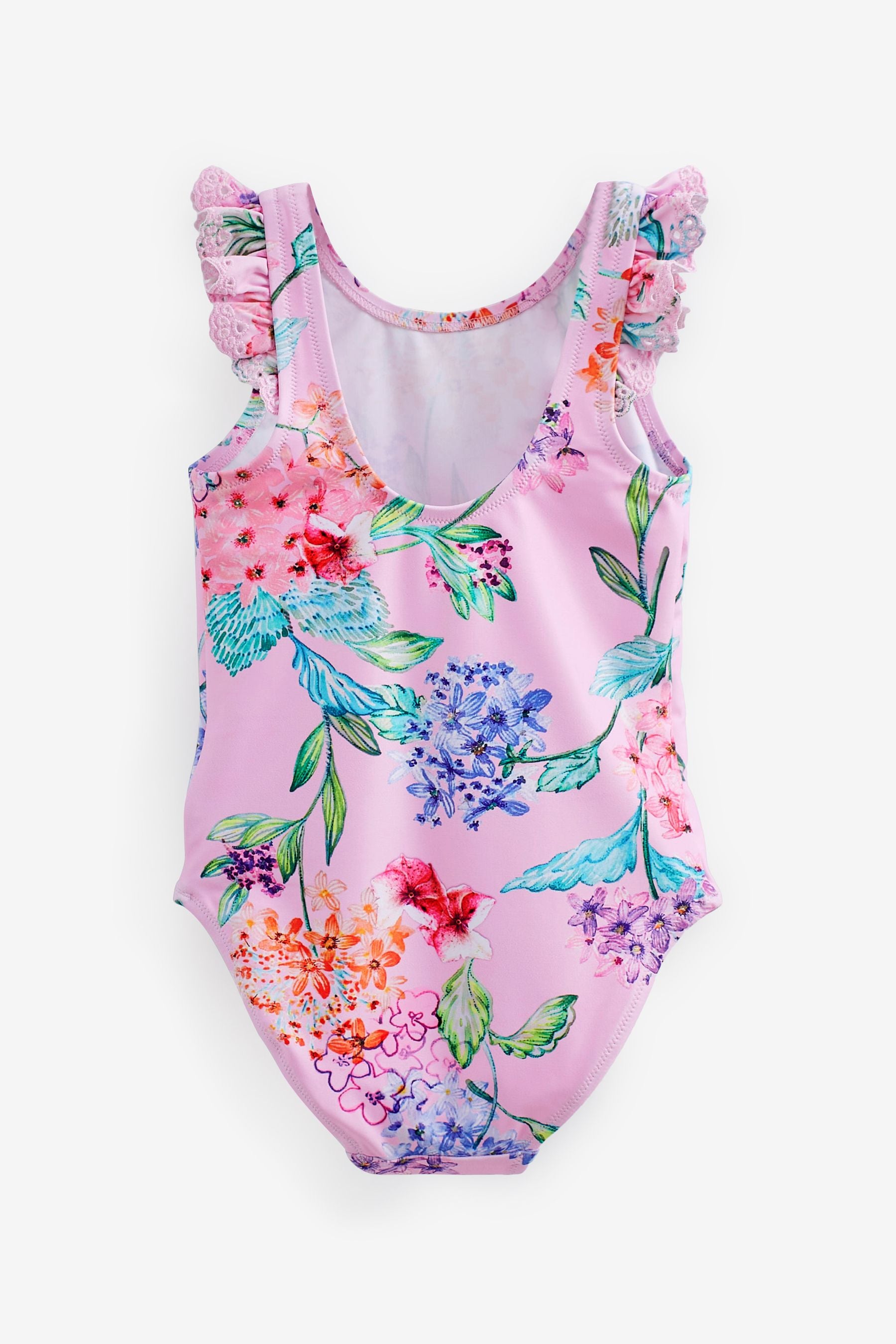 Pale Pink Floral Frill Sleeved Swimsuit (3mths-12yrs)