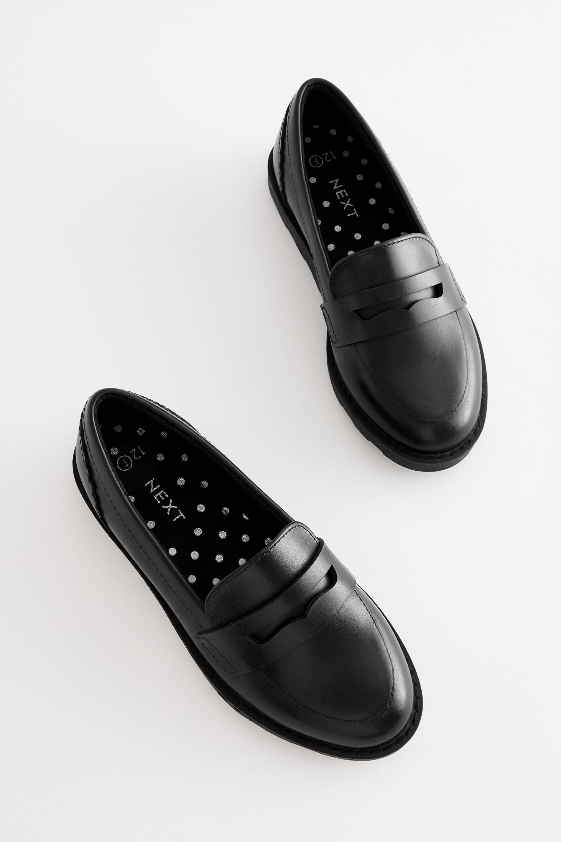 Black Matt School Leather Loafers