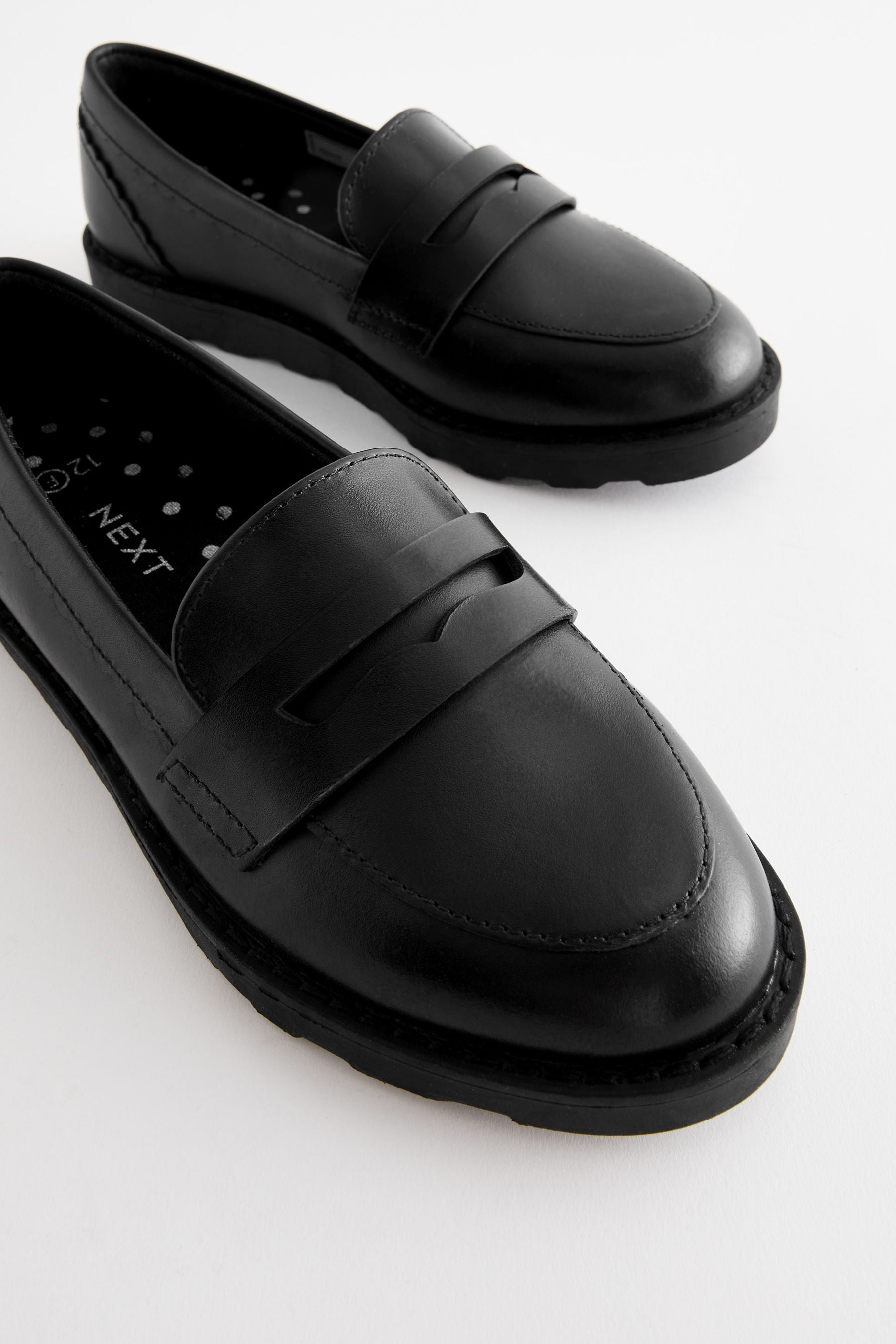 Black Matt School Leather Loafers