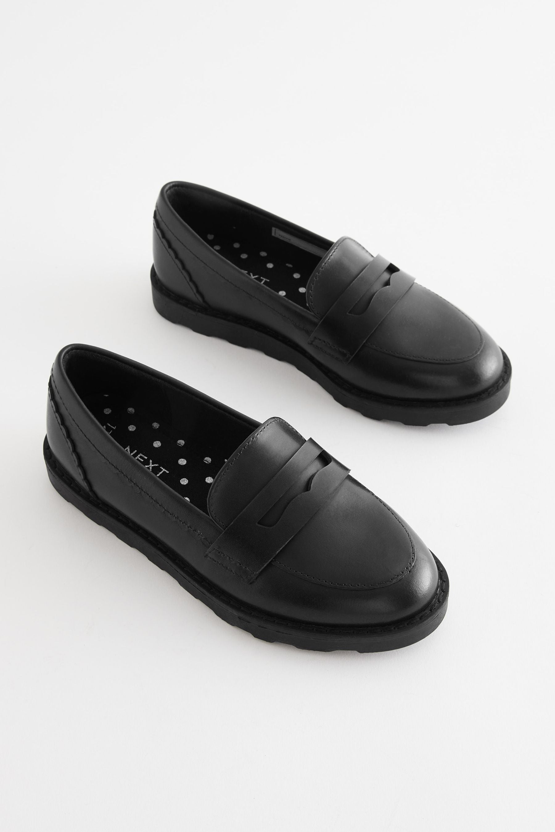 Black Matt School Leather Loafers