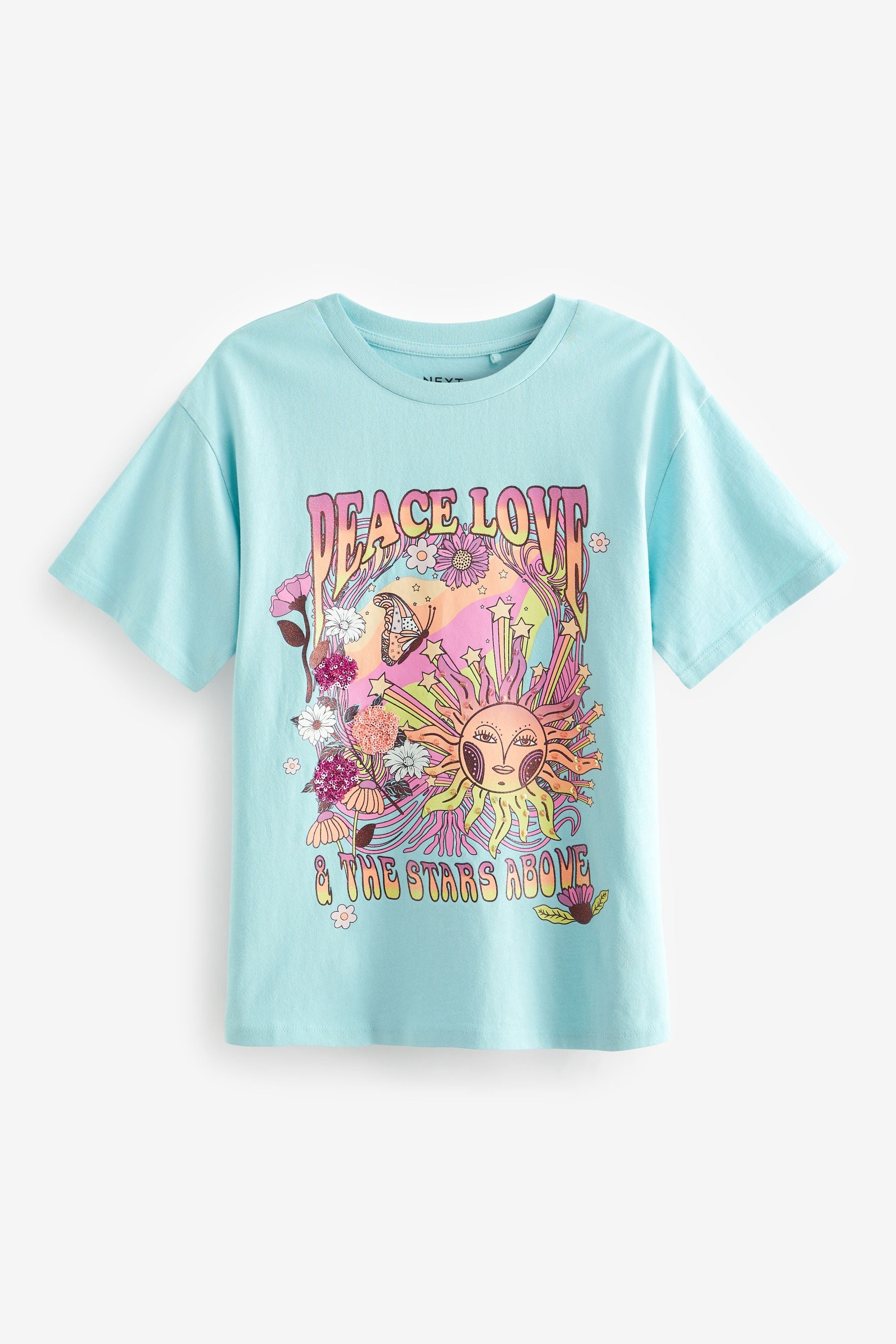 Blue/Pink Oversized Embellished Graphic T-Shirt (3-16yrs)