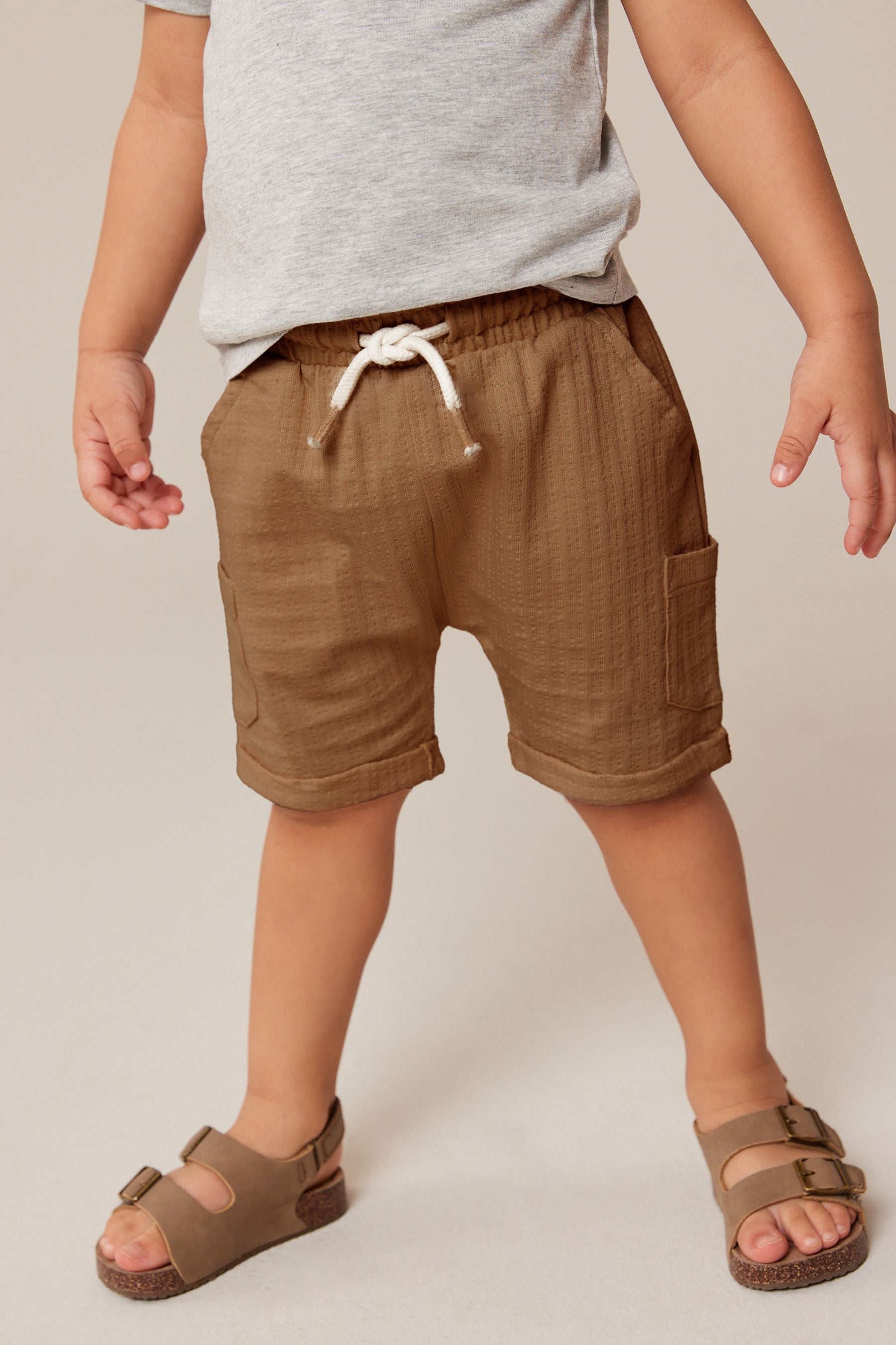 Tan Brown 100% Cotton Lightweight Textured Jersey Shorts (3mths-7yrs)