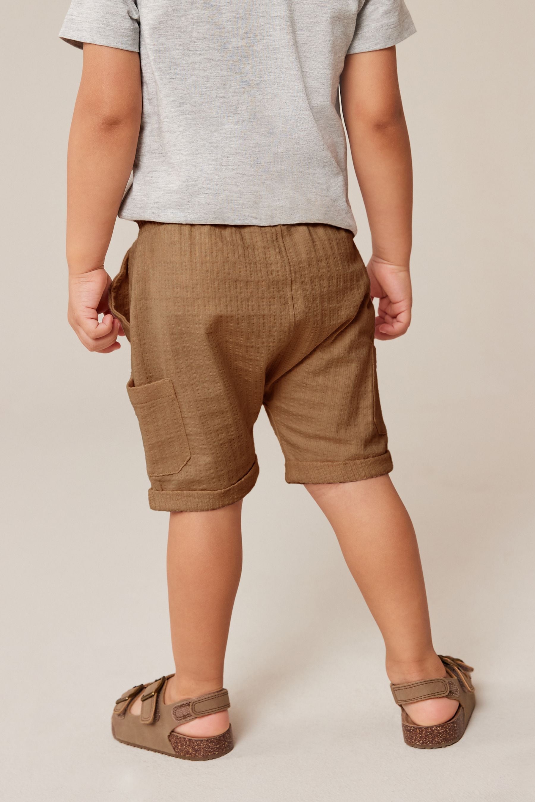 Tan Brown 100% Cotton Lightweight Textured Jersey Shorts (3mths-7yrs)